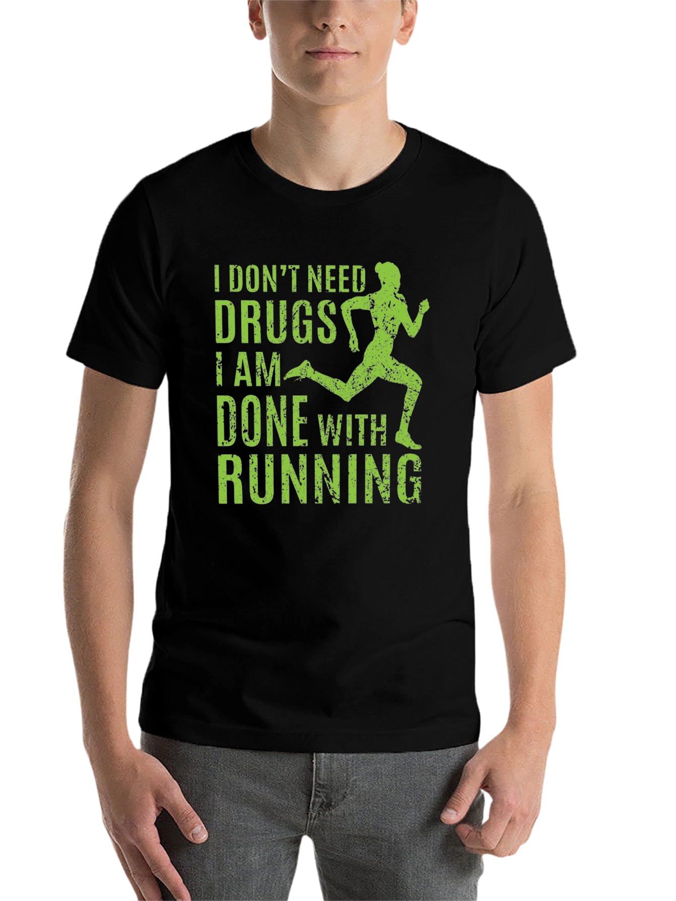 Black Funny Running Shirt: I Don't Need Drugs, I Am Done with Running Tee view 7