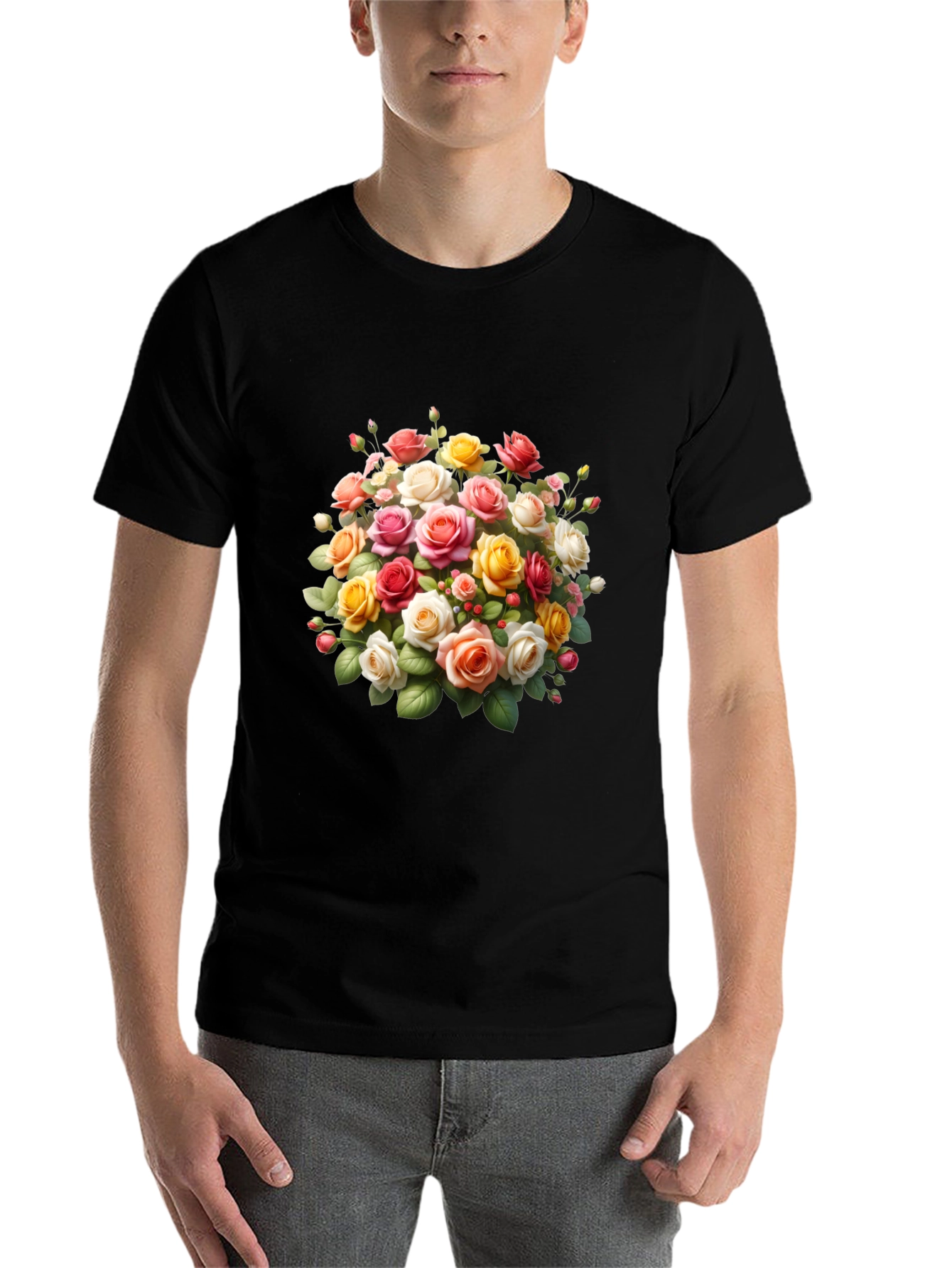 Black Floral Roses Graphic Black T-Shirt view 7