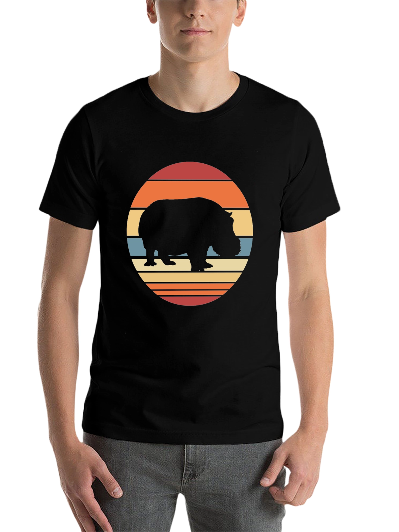 Black Retro Hippo Sunset T-Shirt - Black view 7