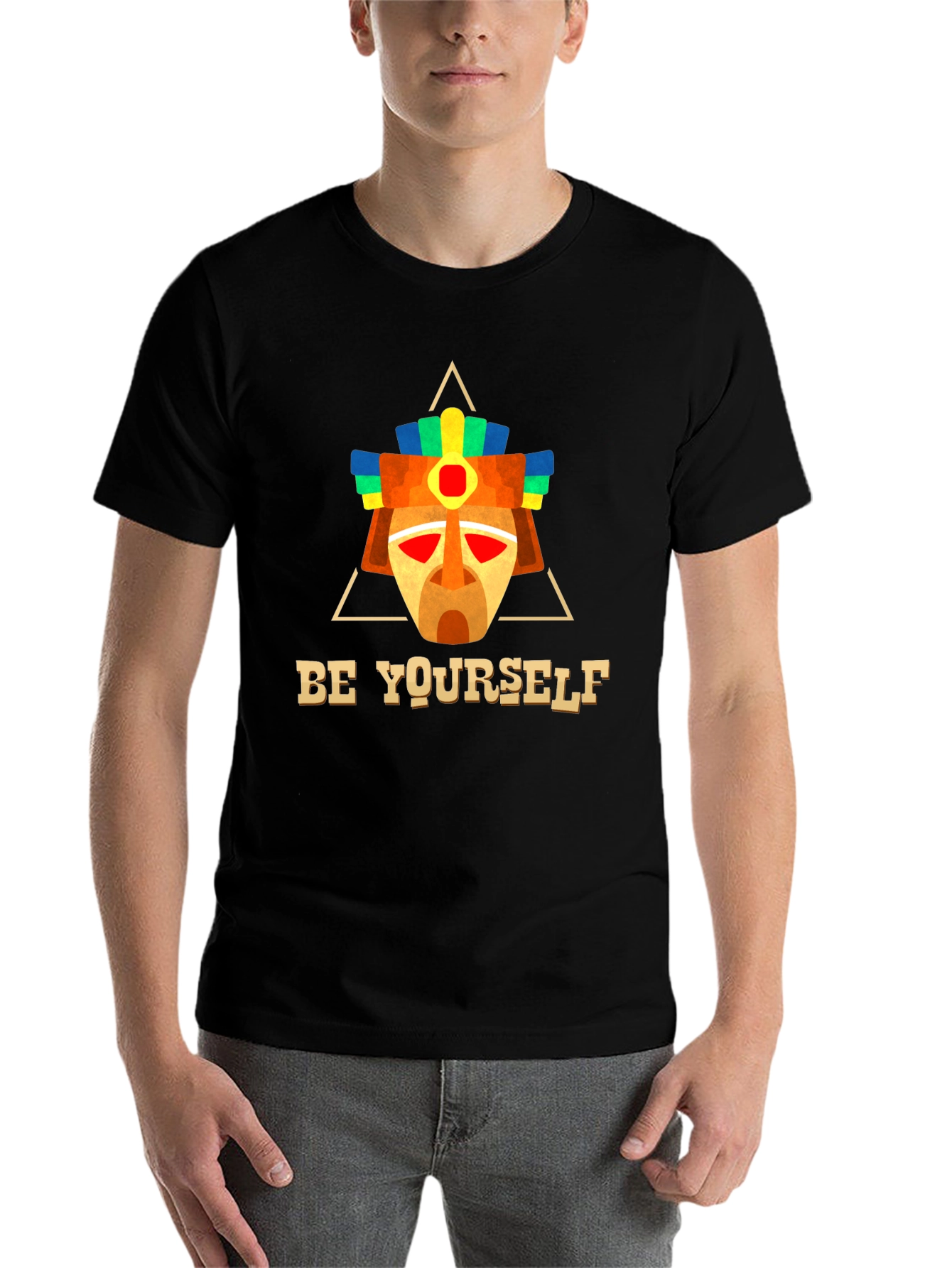 Black Be Yourself Aztec Mask T-Shirt view 7