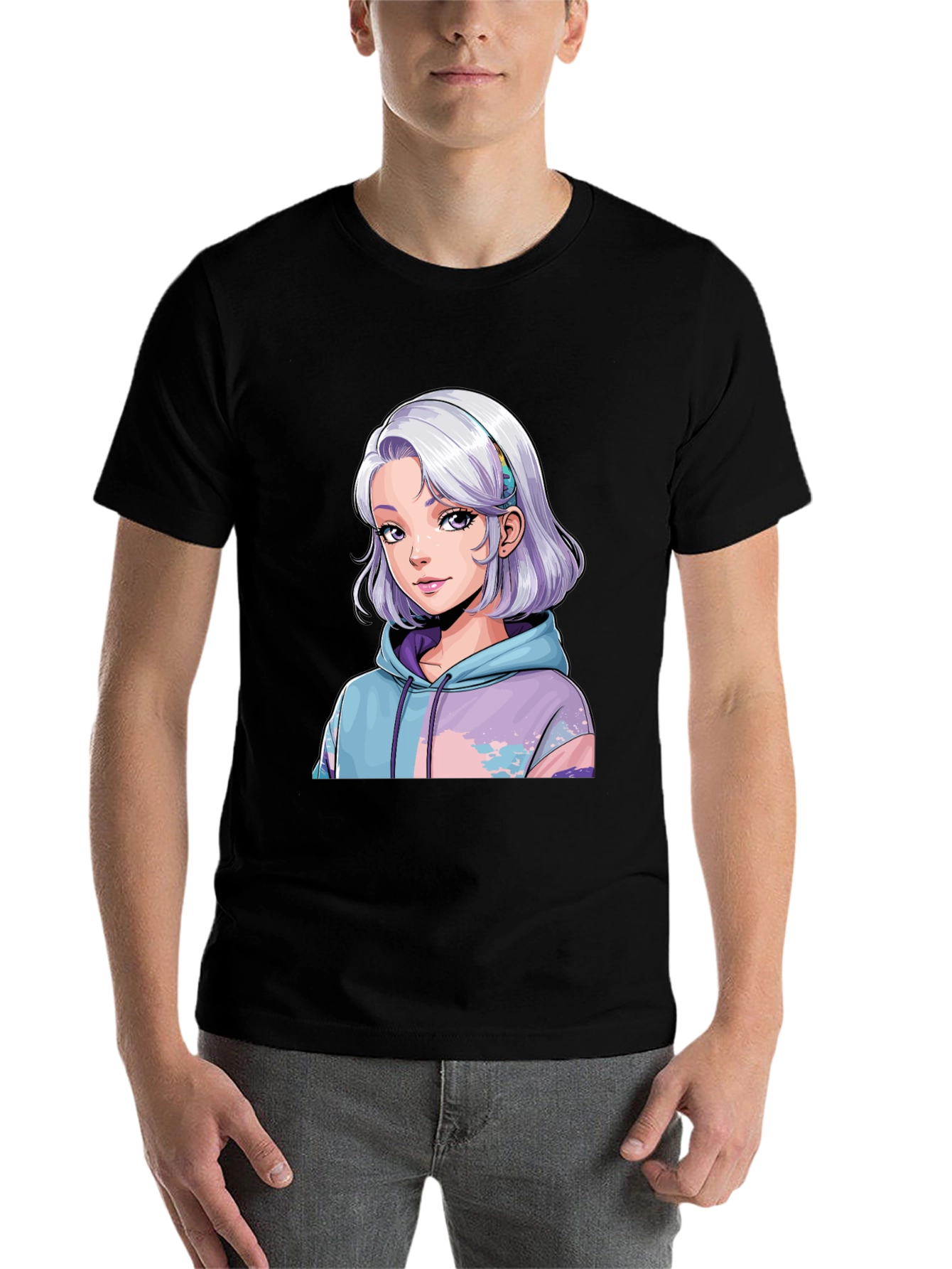 Black Anime Girl Graphic Black T-Shirt view 7