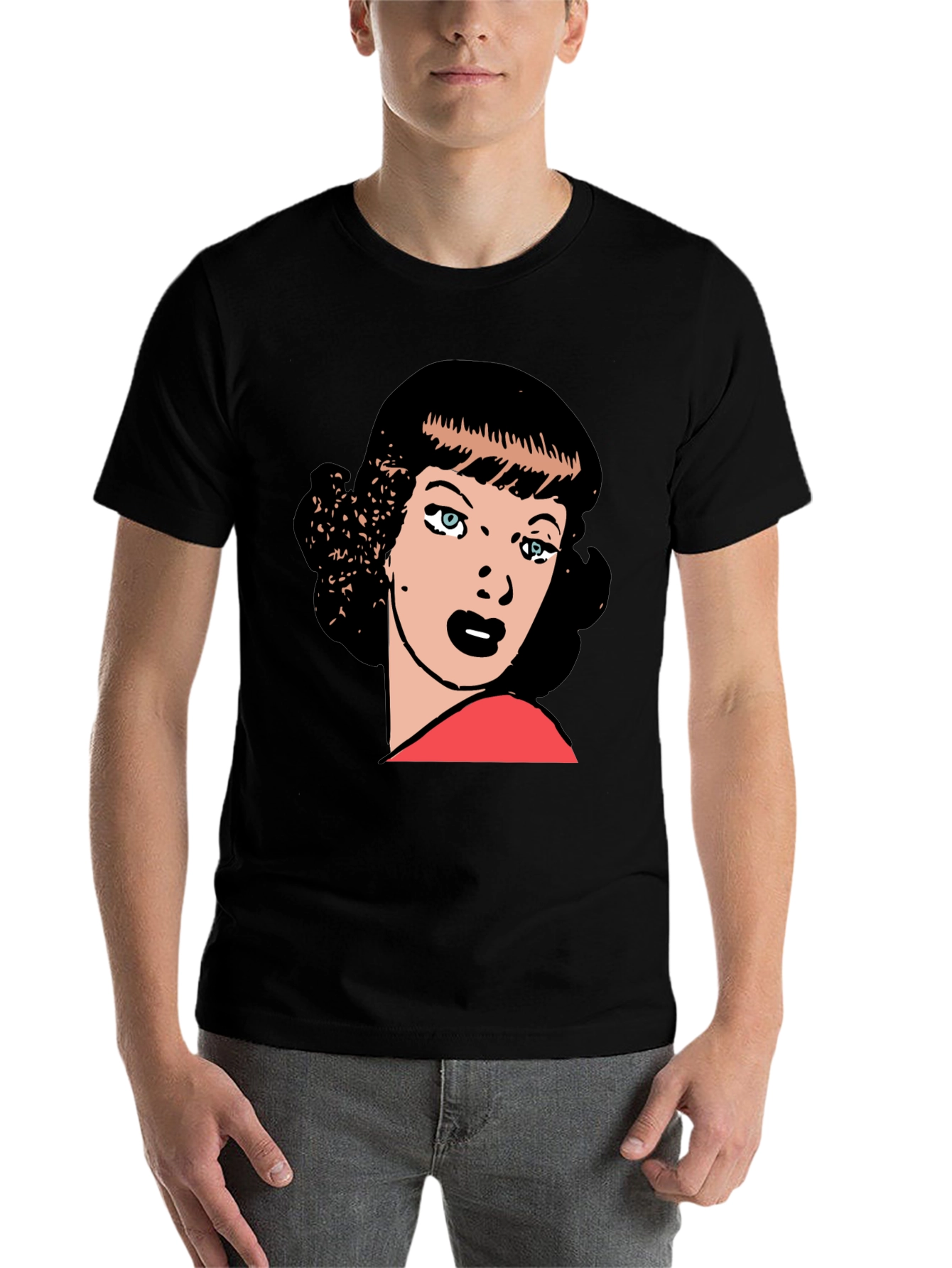 Black Retro Cartoon Woman Graphic T-Shirt view 7
