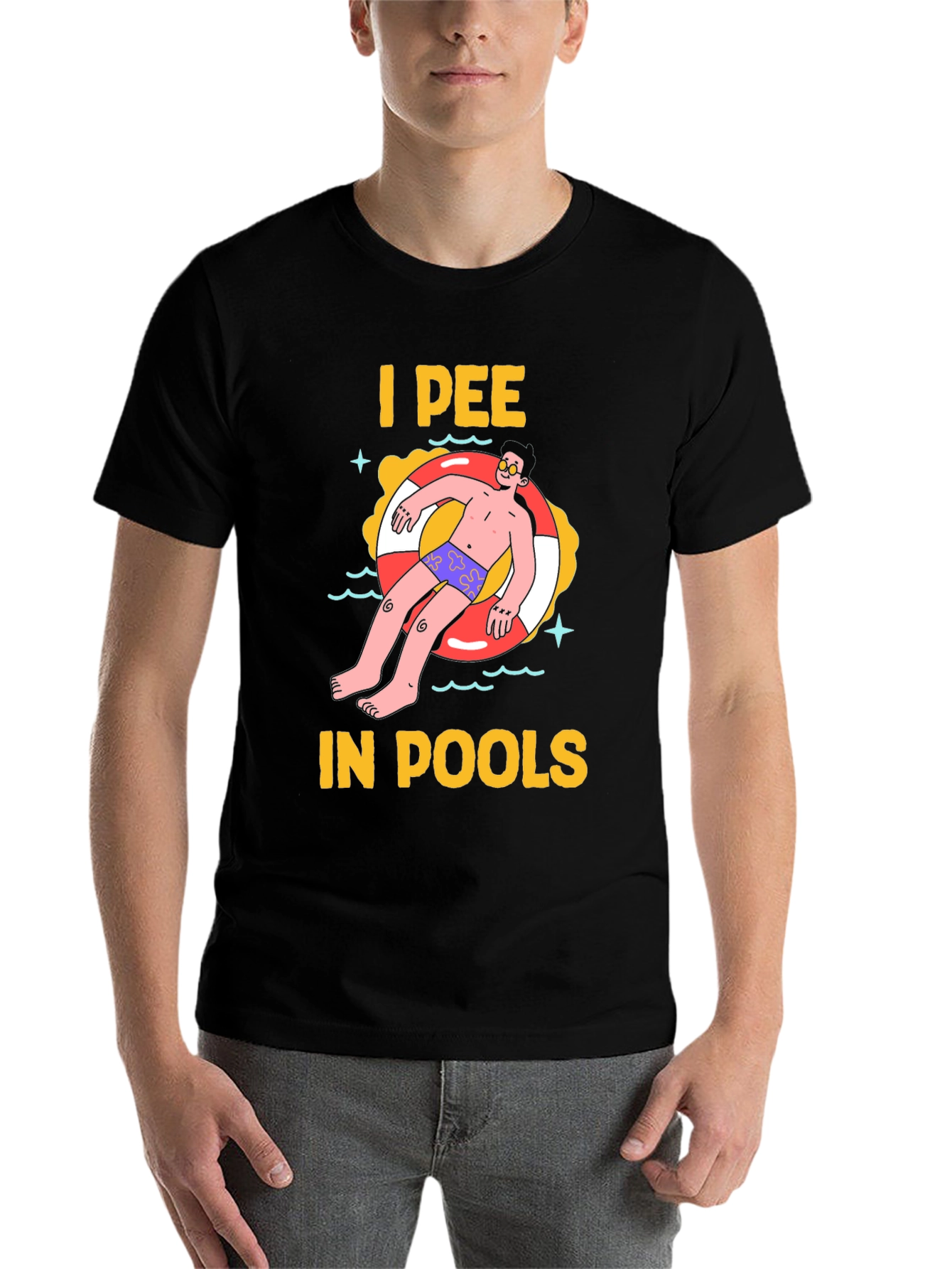 Black I Pee in Pools Graphic Tee view 7