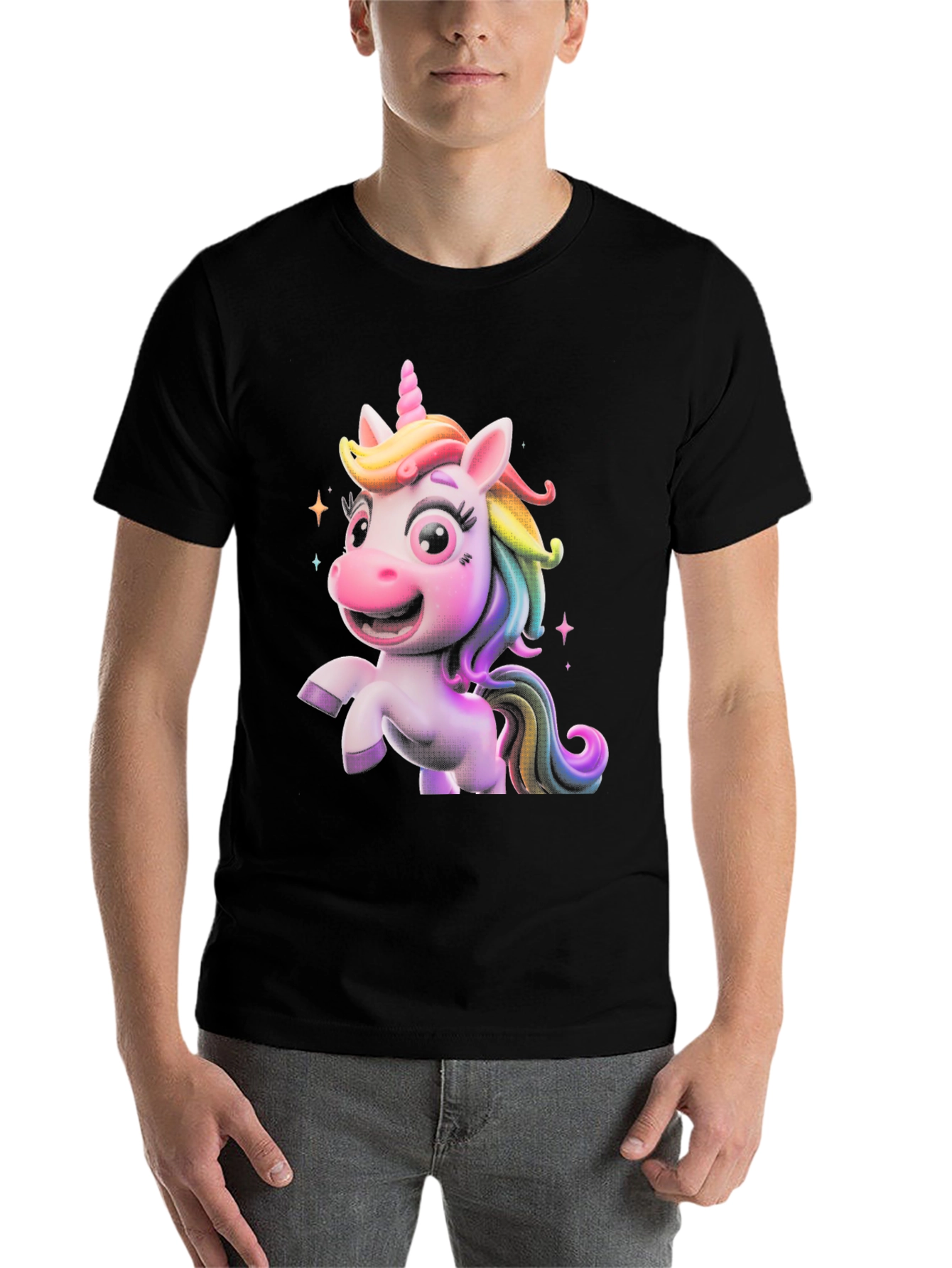 Black Cute Unicorn Graphic Tee - Black T-Shirt view 7