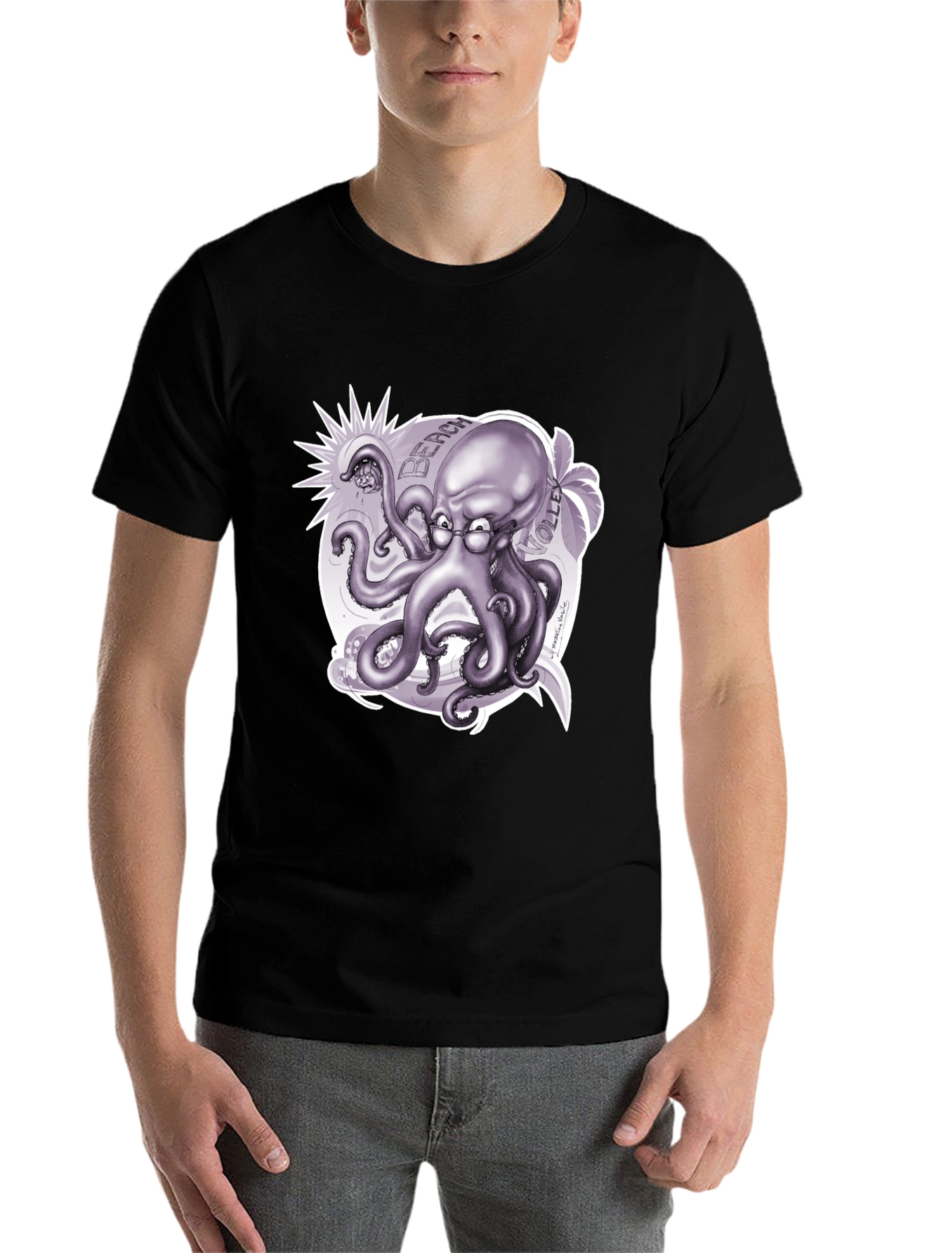 Black Octopus Beach Volleyball T-Shirt - Unique Design view 7