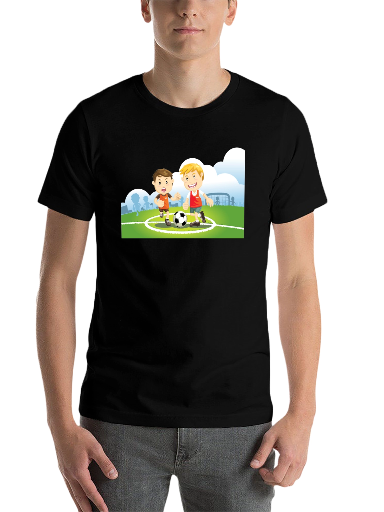 Black Cartoon Soccer Player Black T-Shirt view 7