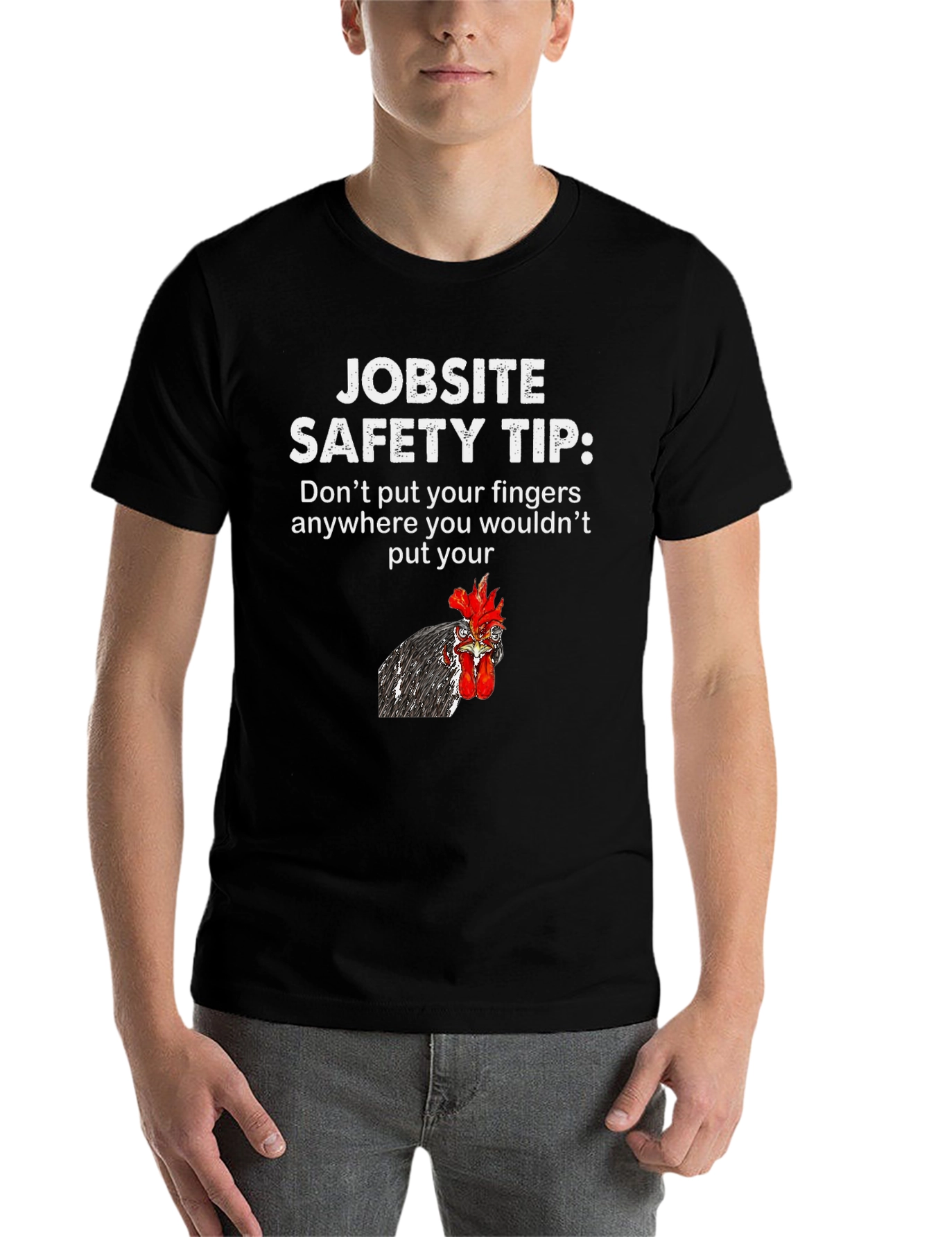 Black Jobsite Safety Tip Chicken T-Shirt view 7