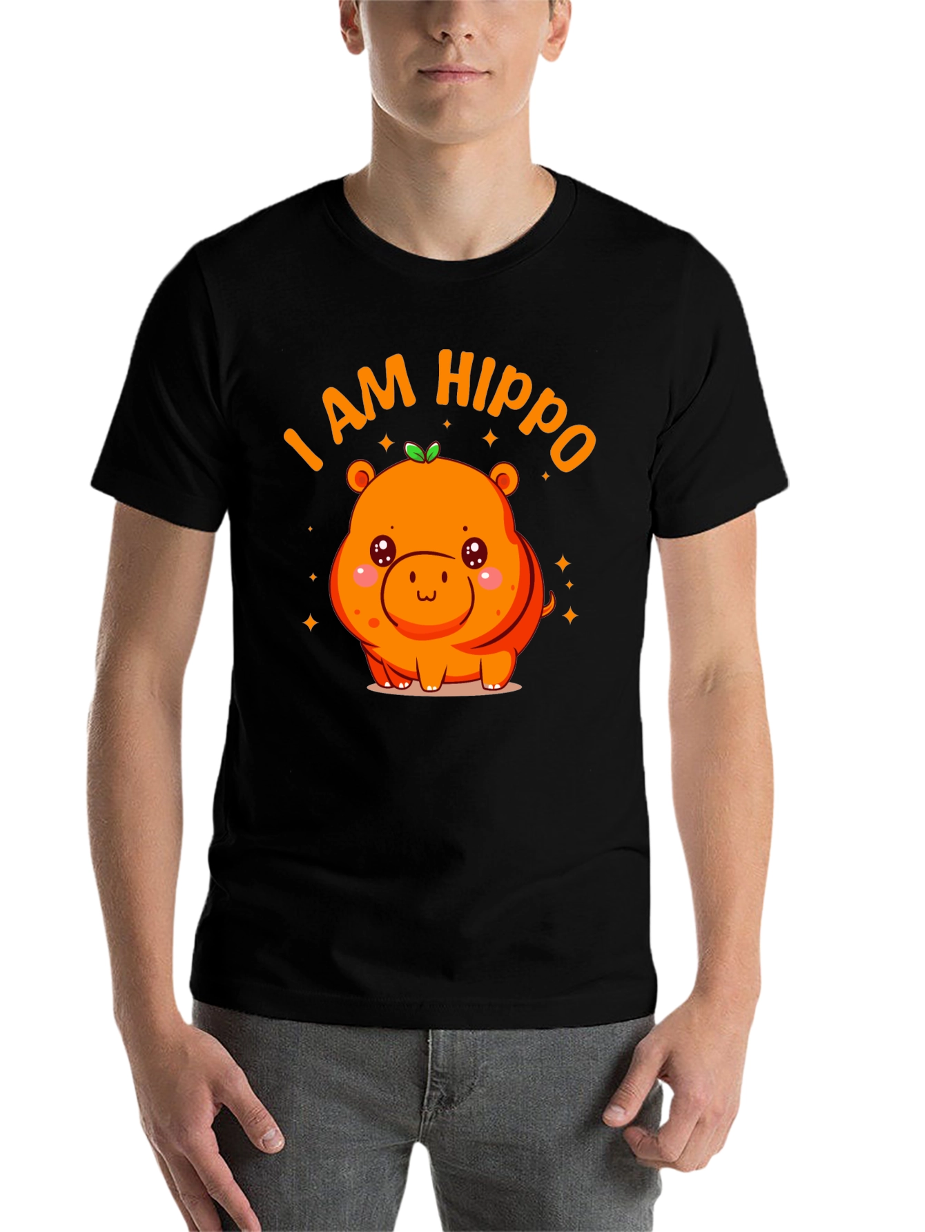 Black Cute "I AM HIPPO" Graphic Black T-Shirt view 7