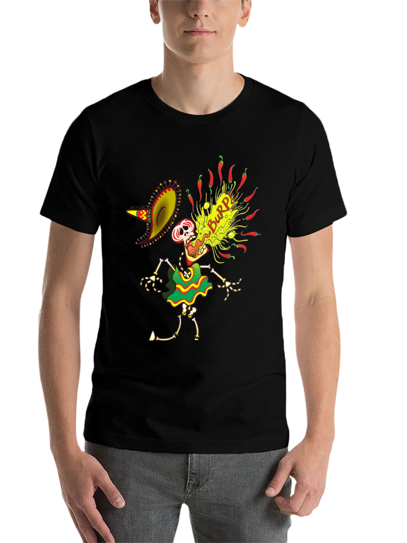 Black Spicy Burp Skeleton Graphic Tee view 7