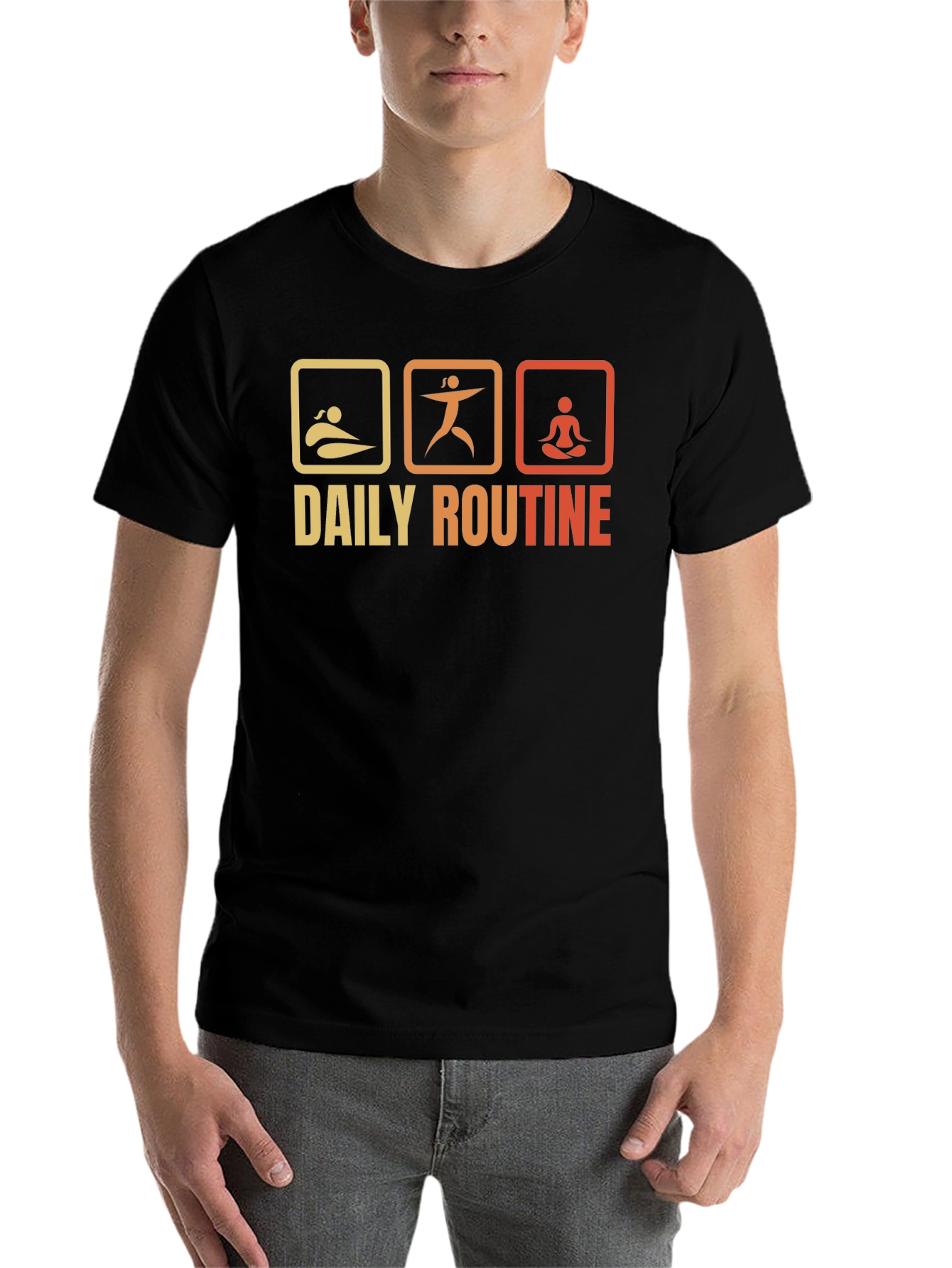 Black Daily Routine T-Shirt - Swim, Exercise, Meditate view 7