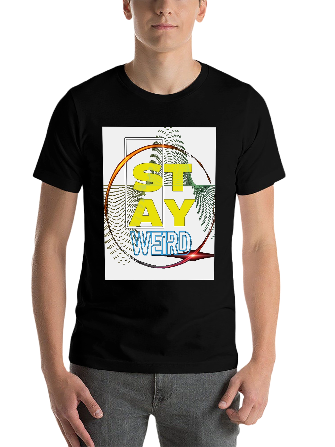 Black Stay Weird Graphic Print T-Shirt - Black view 7