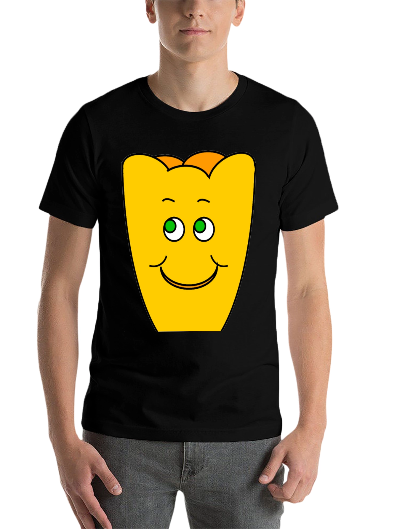 Black Funny Smiling Yellow Character Black T-Shirt view 7
