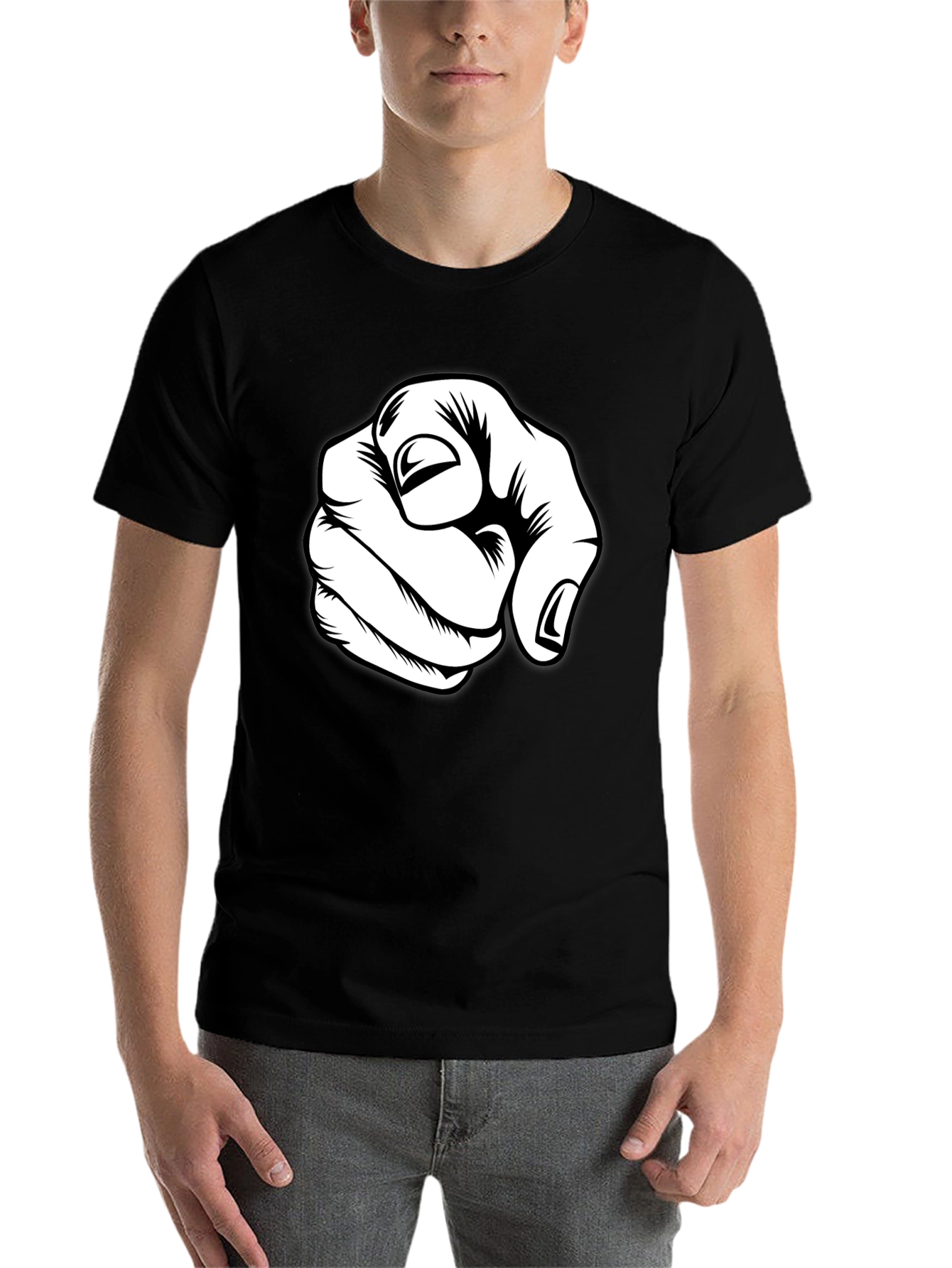 Black Pointing Finger Graphic Tee - Black Cotton Blend view 7