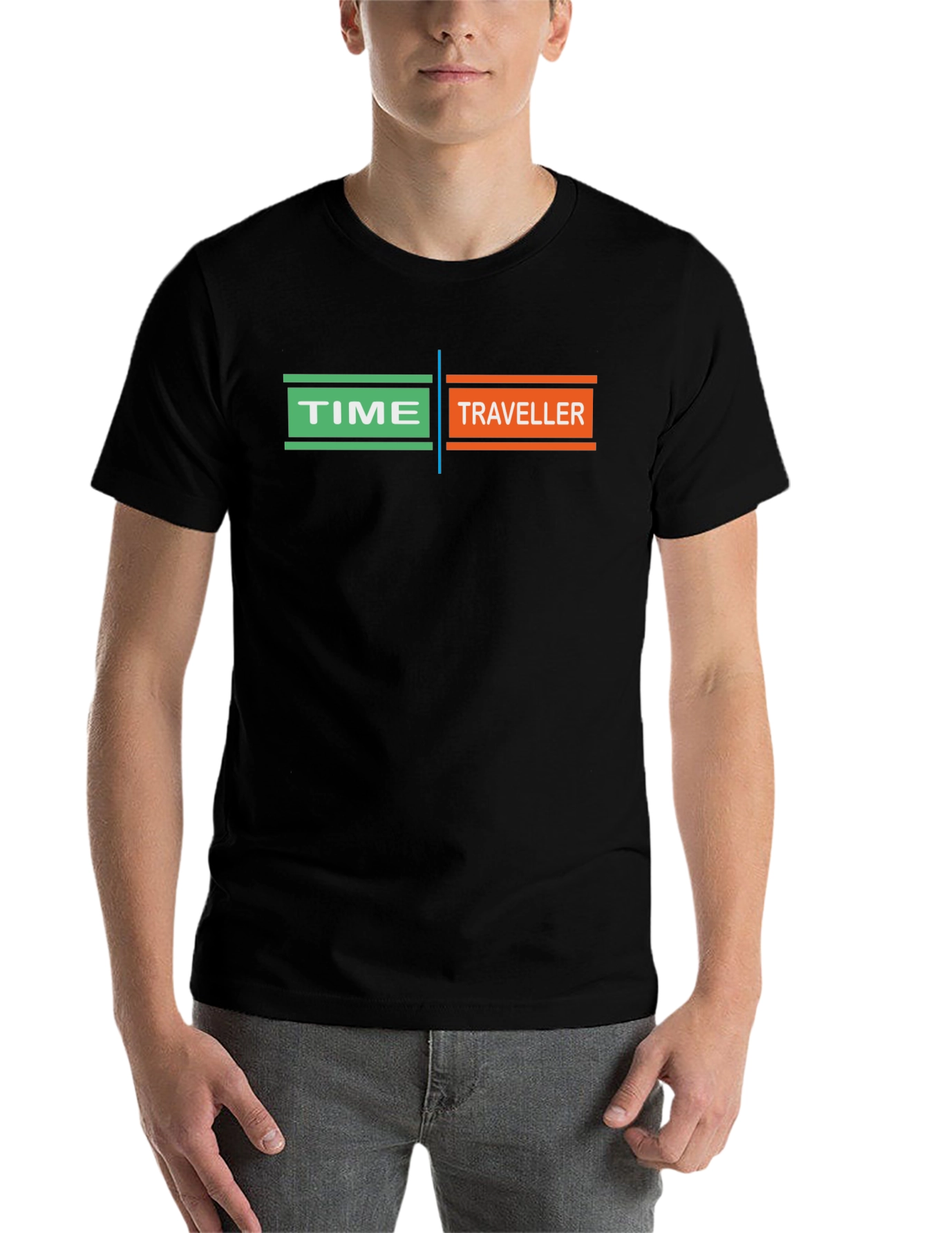 Black Time Traveler Graphic T-Shirt - Black, Unique Design view 7