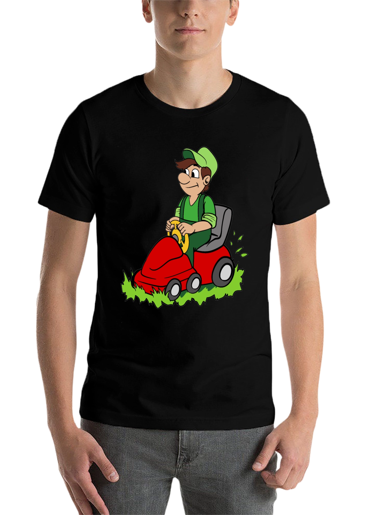Black Luigi Riding Lawnmower Graphic T-Shirt view 7