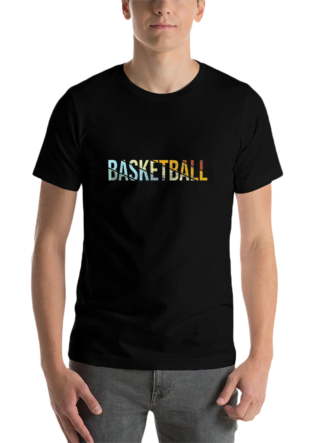 Black Retro Basketball Graphic Tee - Black Cotton T-Shirt view 7