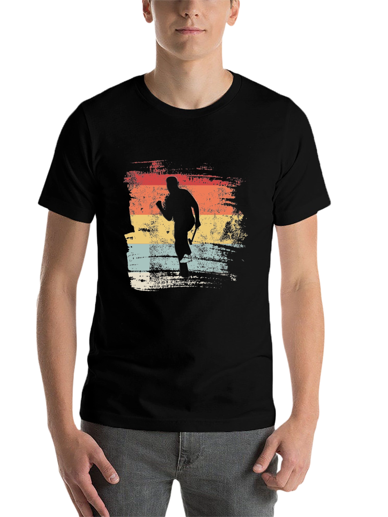 Black Vintage Hockey Player Graphic Tee - Retro Style view 7