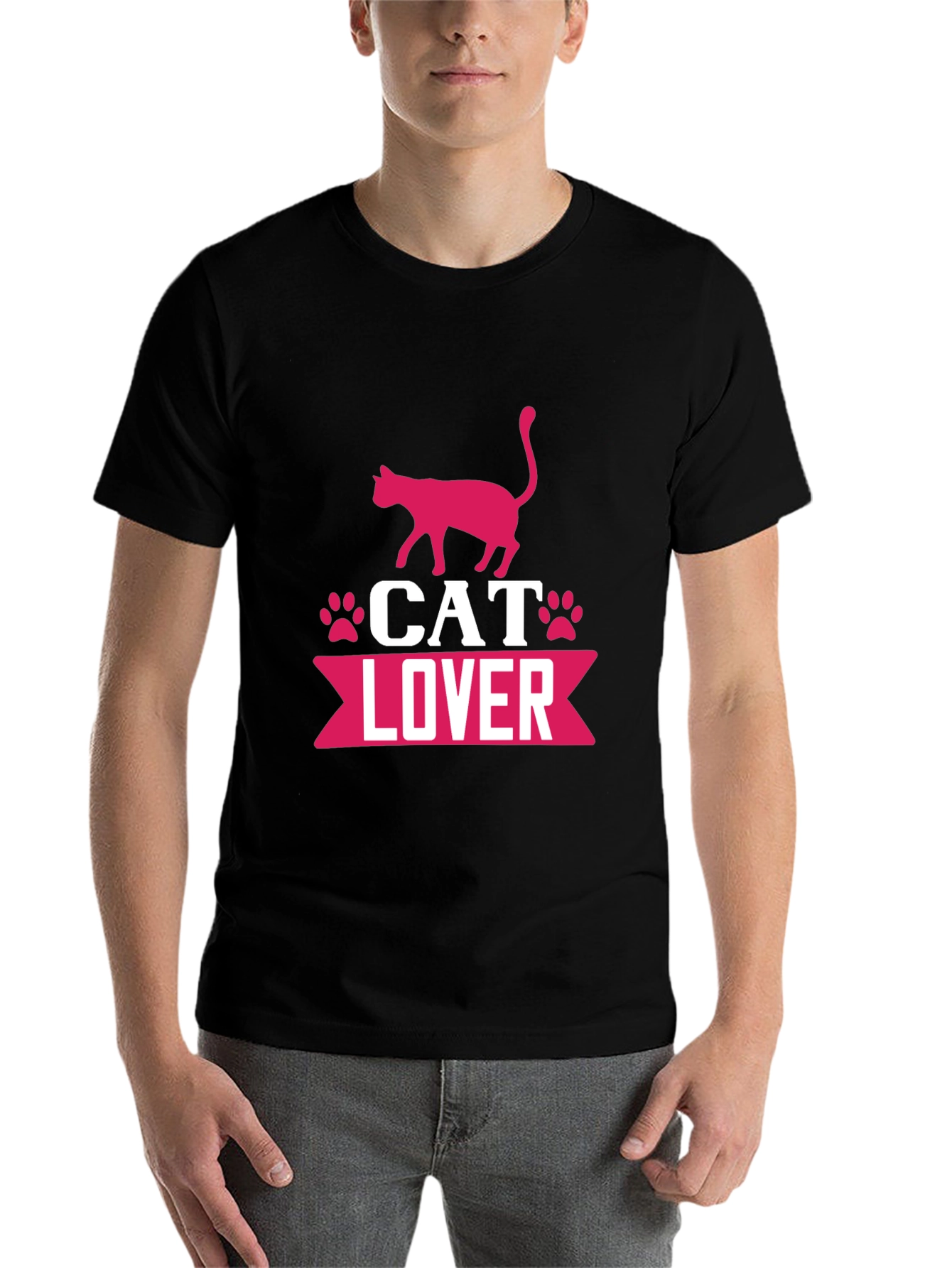 Black Cat Lover Graphic T-Shirt - Cute Pink Design view 7