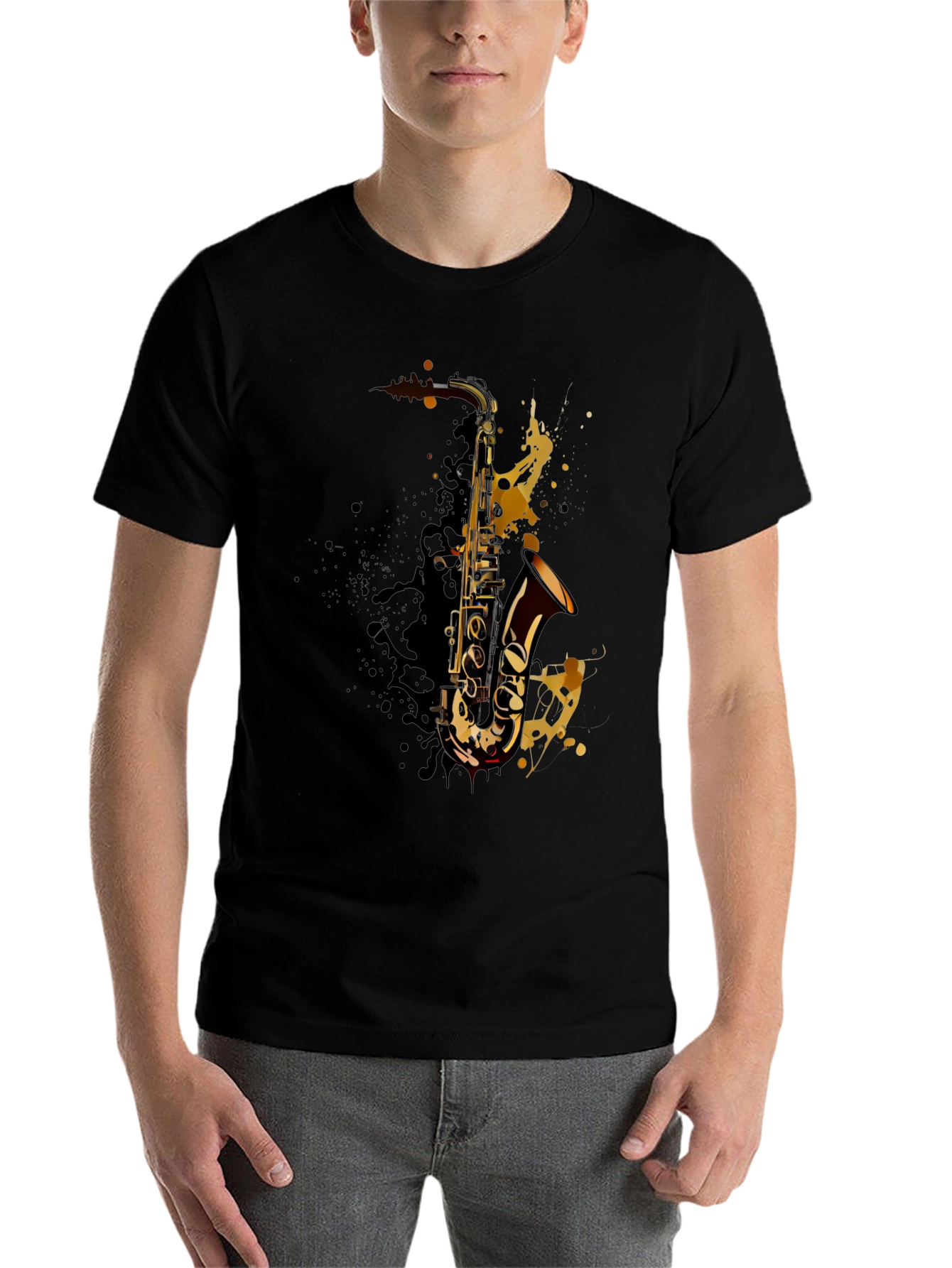 Black Saxophone Splash Graphic T-Shirt - Music Lover Tee view 7