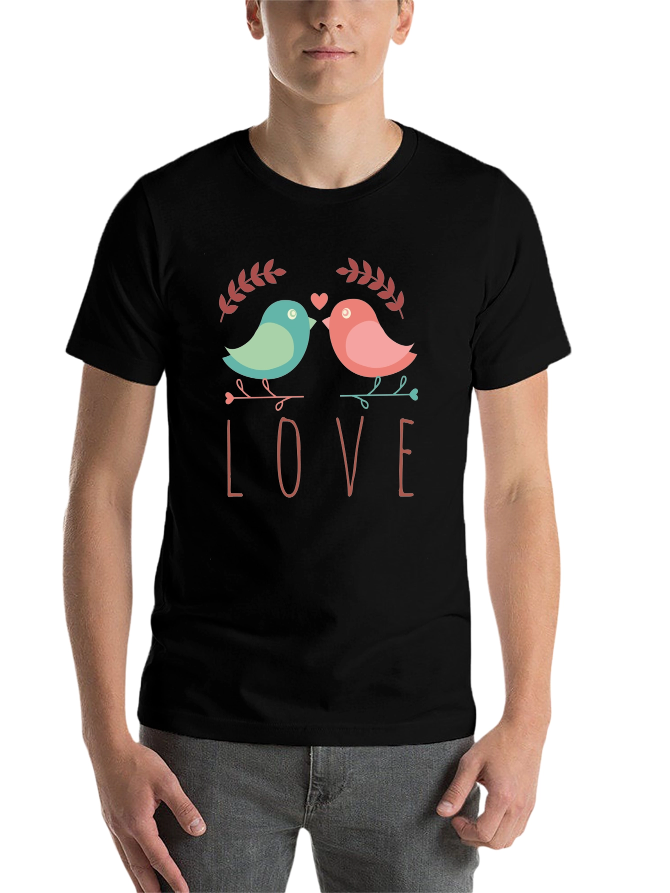 Black Love Birds Graphic Print T-Shirt view 7