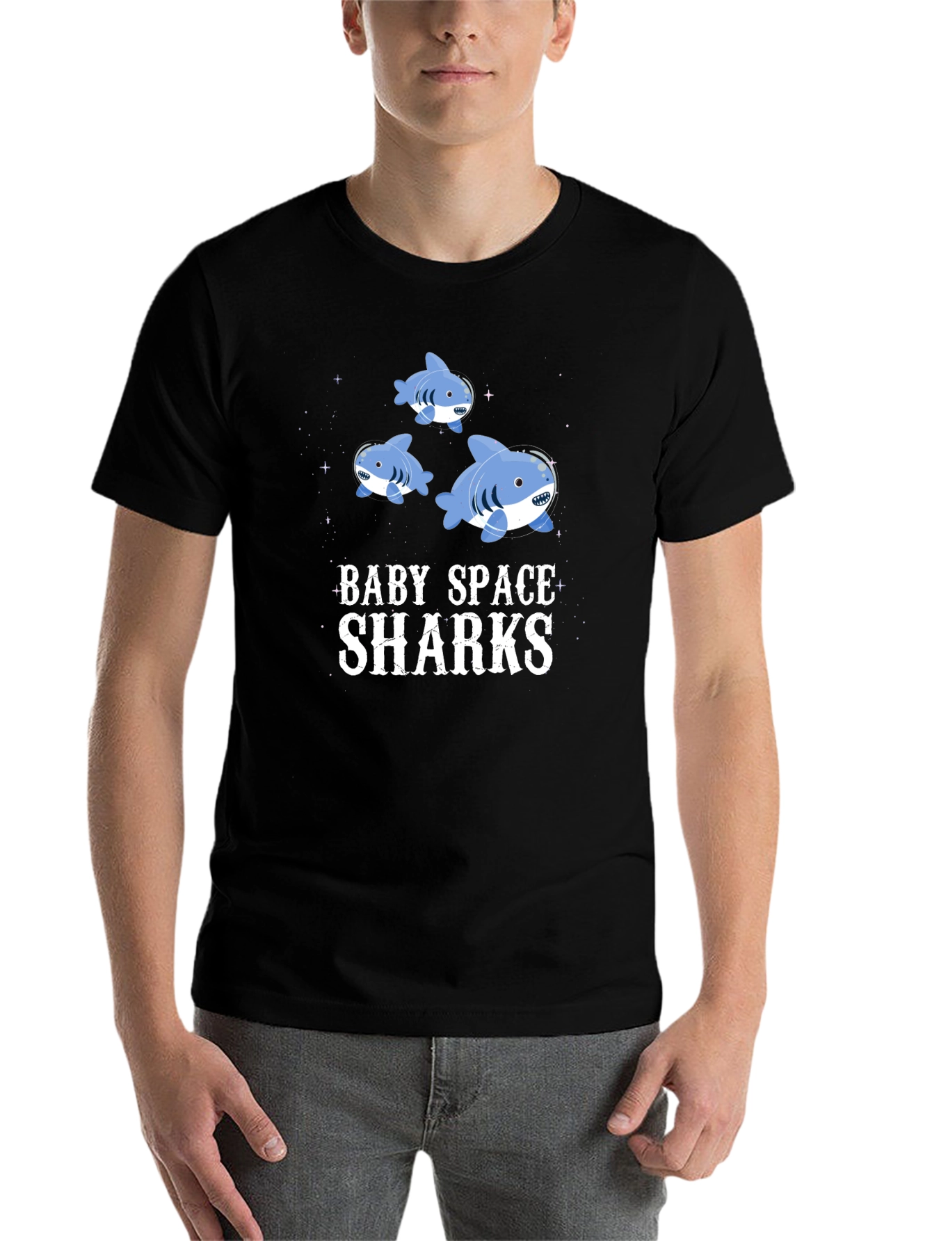 Black Baby Space Sharks Graphic T-Shirt view 7