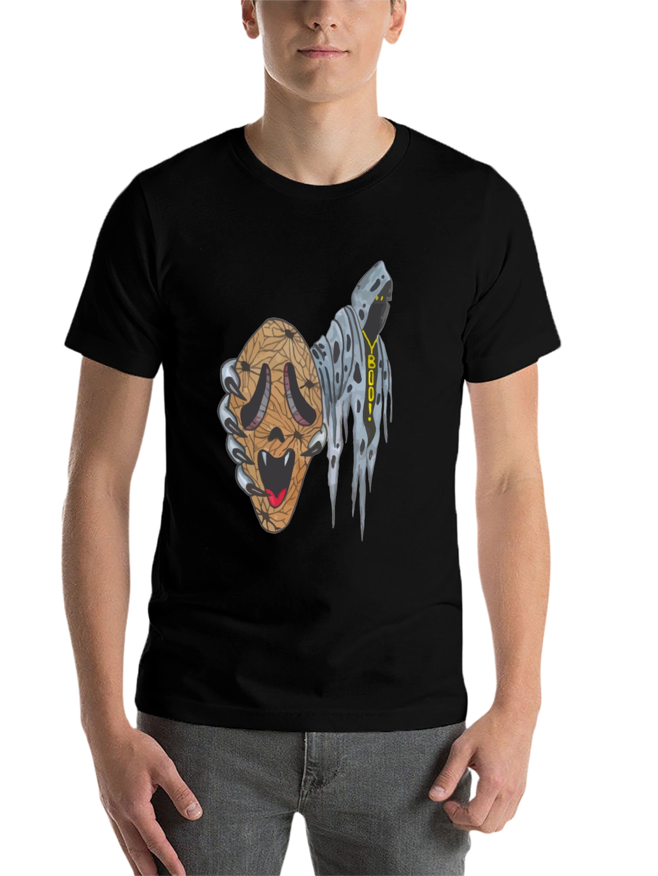 Black Spooky Season Graphic Tee -  Ghost & Scream Mashup! view 7