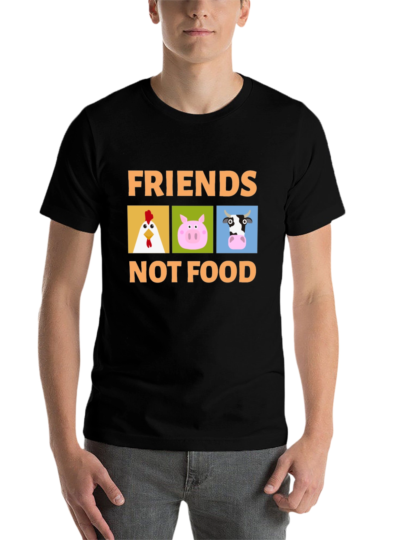 Black Friends Not Food T-Shirt Vegan Animal Lover Tee view 7