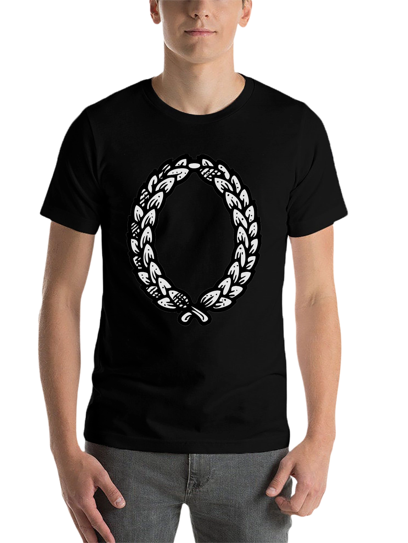 Black Black T-Shirt with Laurel Wreath Graphic view 7