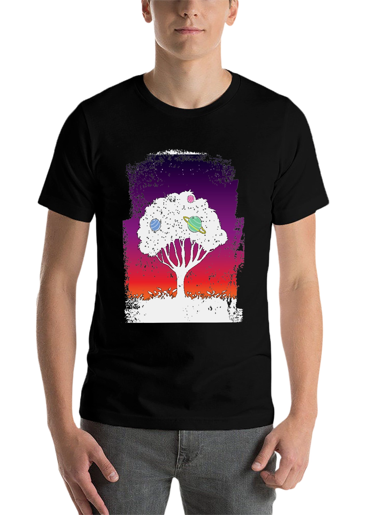 Black Galaxy Tree Graphic Tee - Black Unisex T-Shirt view 7