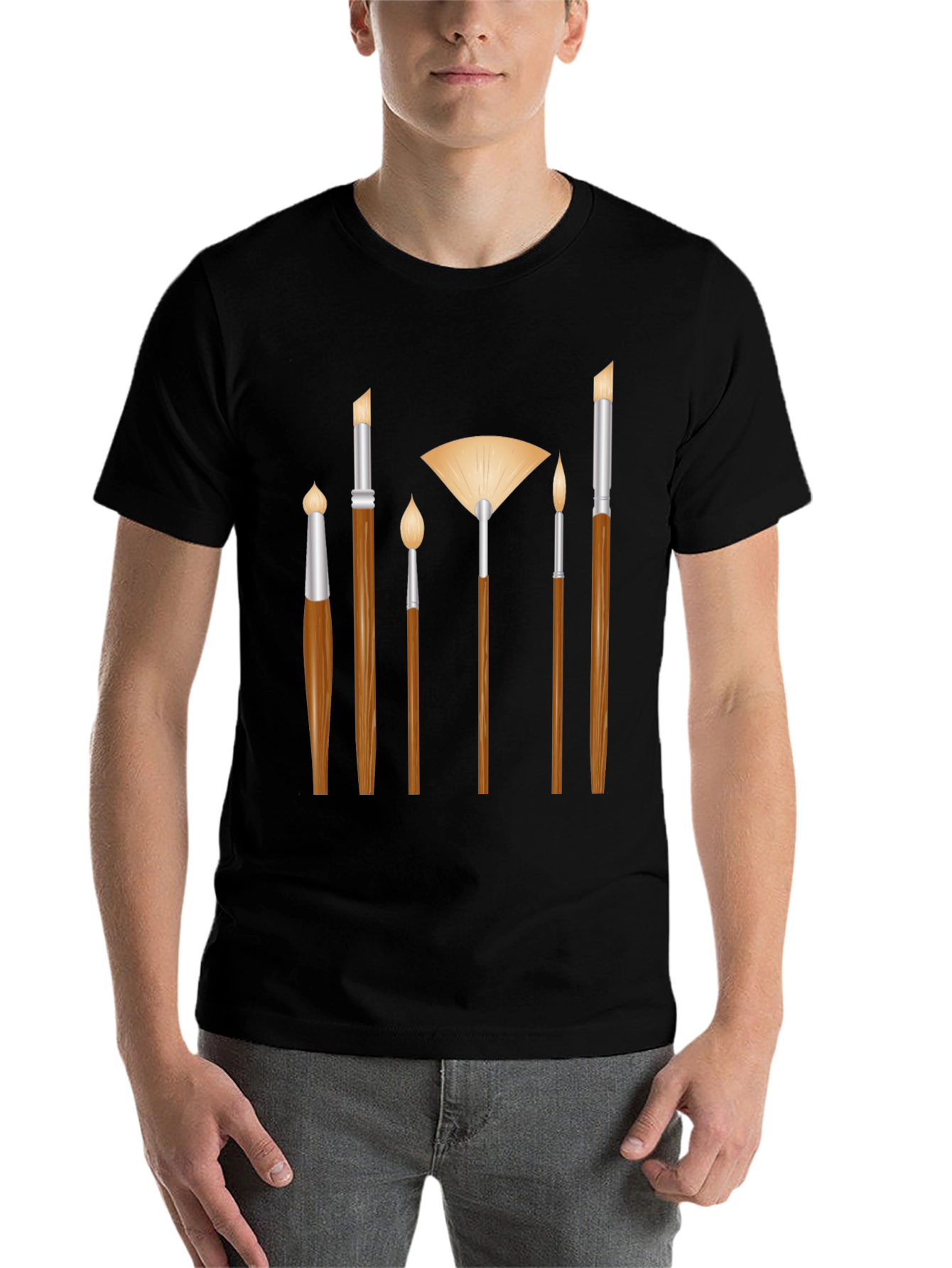 Black Artist Paint Brush Graphic Tee - Black Unisex T-Shirt view 7