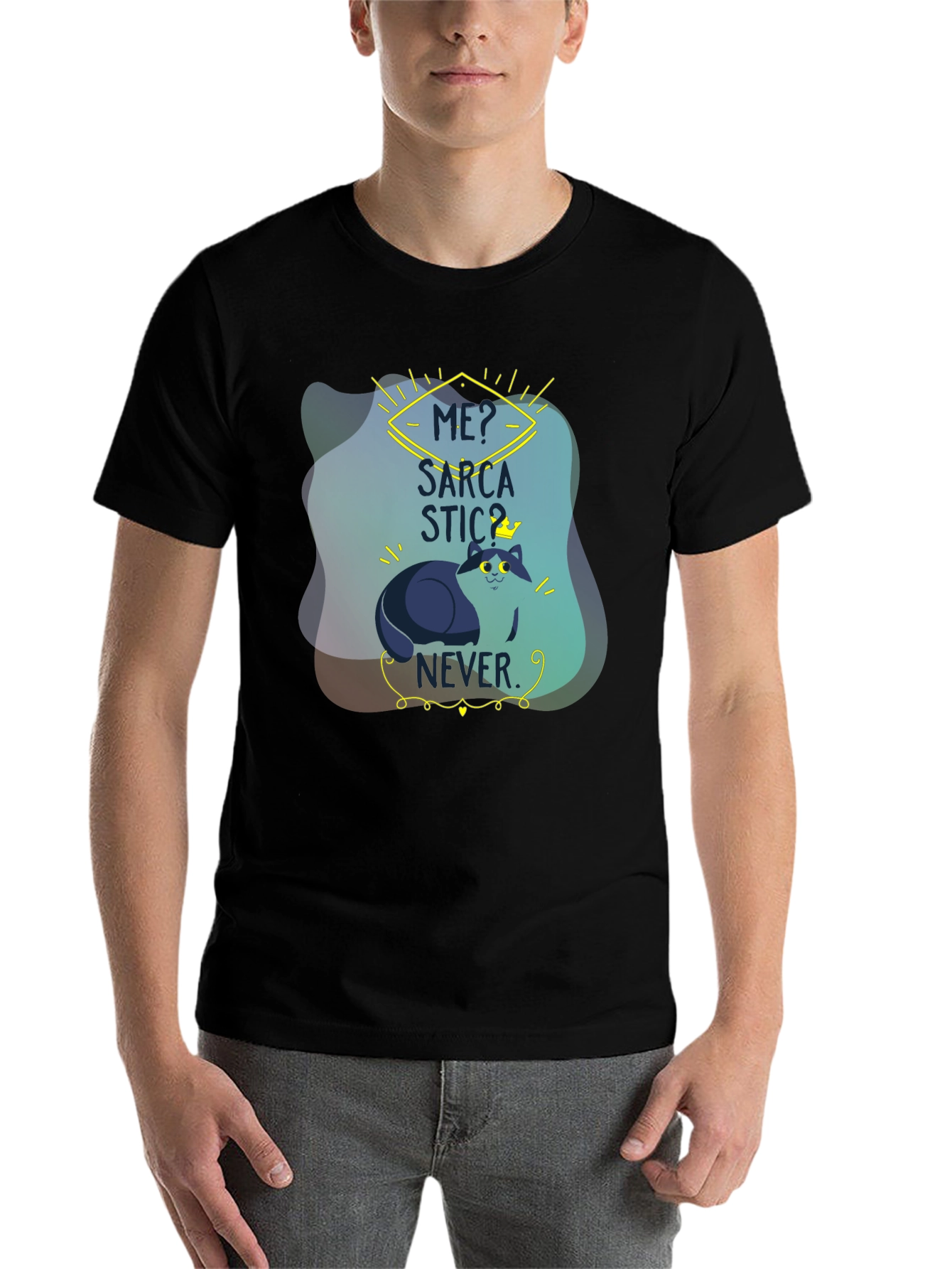 Black Sarcastic Cat T-Shirt: Funny Graphic Tee for Cat Lovers view 7