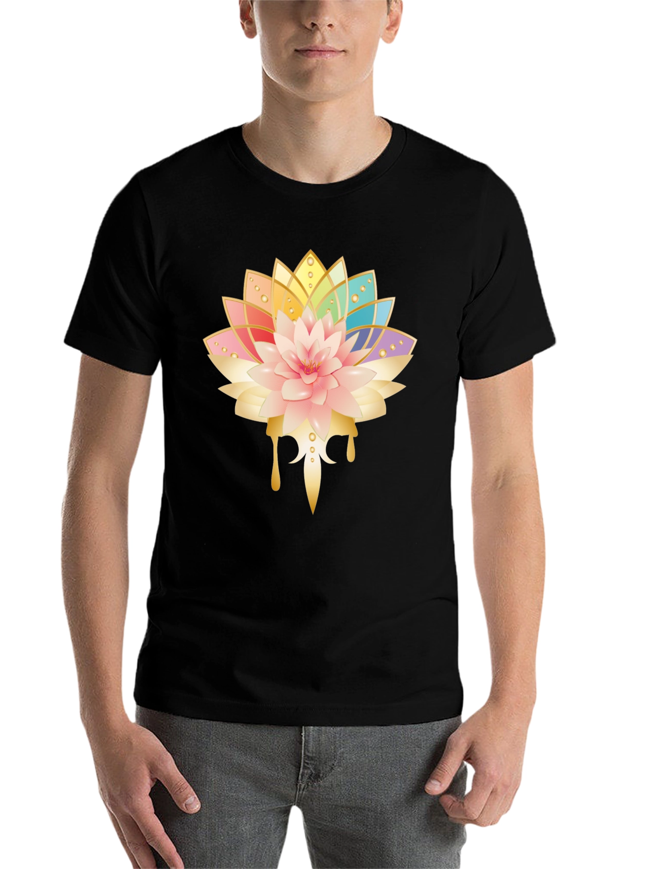Black Lotus Flower Graphic Black T-Shirt view 7