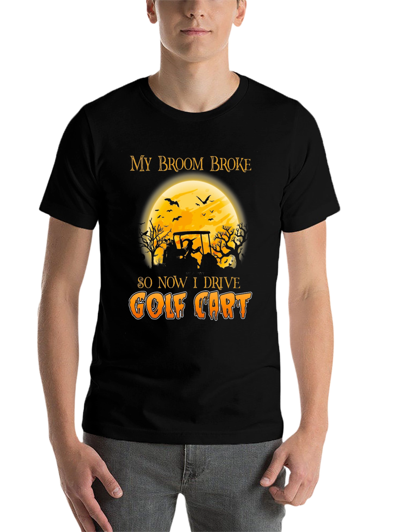 Black Halloween Witch Golf Cart T-Shirt - Funny Fall Tee view 7