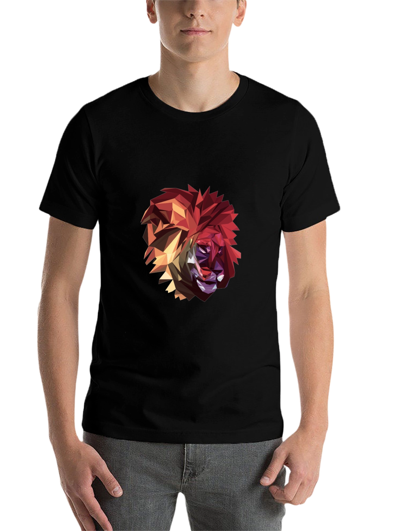 Black Geometric Lion Graphic Black T-Shirt view 7