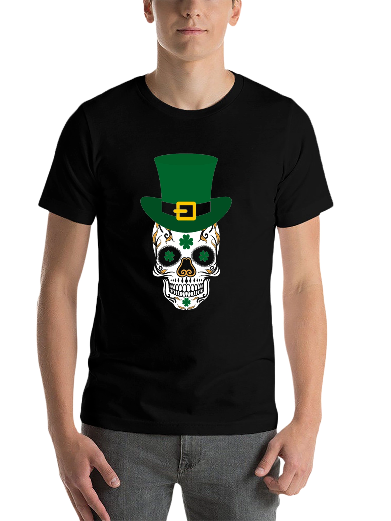 Black Lucky Skull St. Patrick's Day T-Shirt view 7