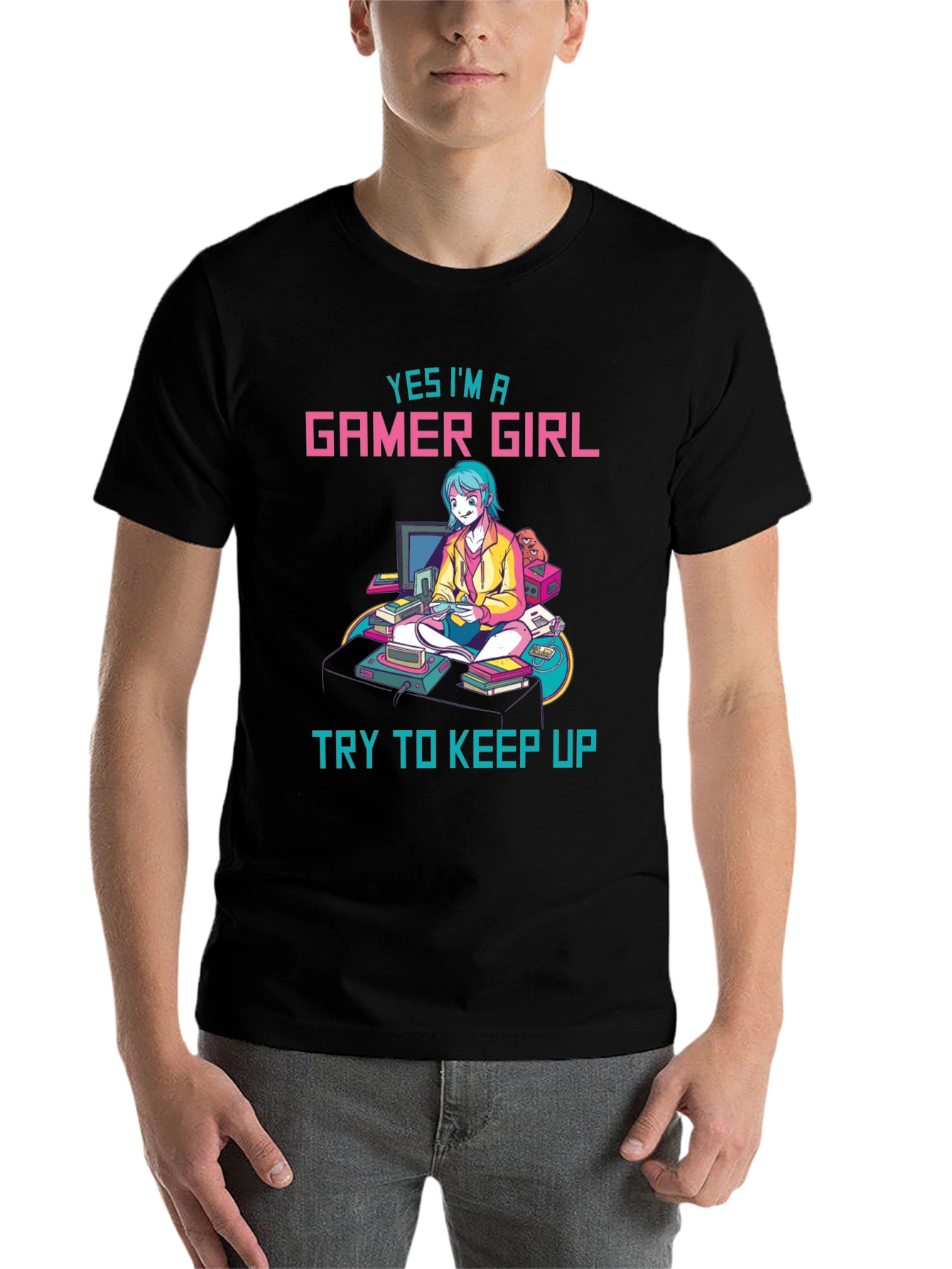 Black Gamer Girl Graphic Tee - Yes I'm A Gamer Girl - Keep Up view 7