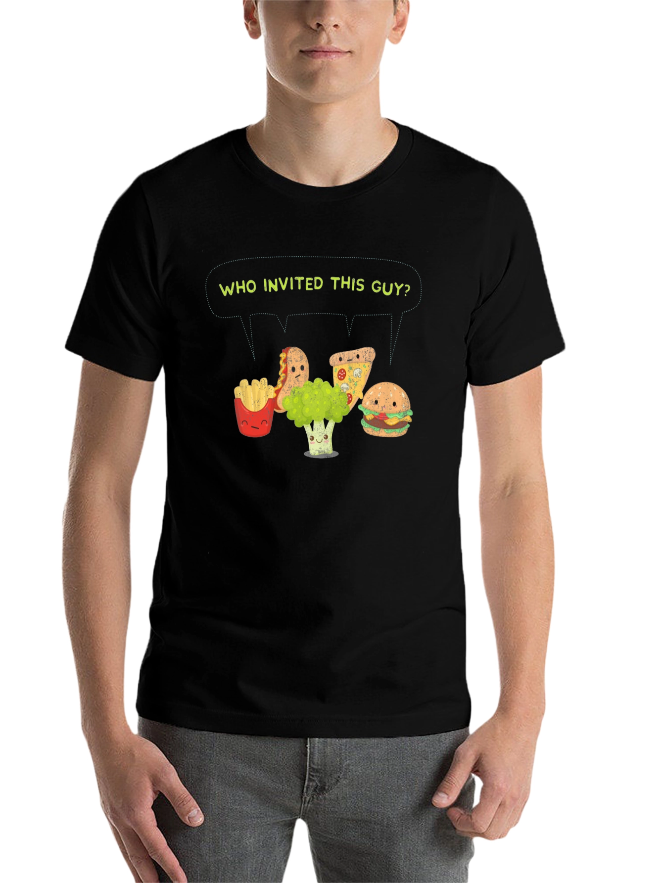 Black Funny Broccoli T-Shirt - Who Invited This Guy view 7