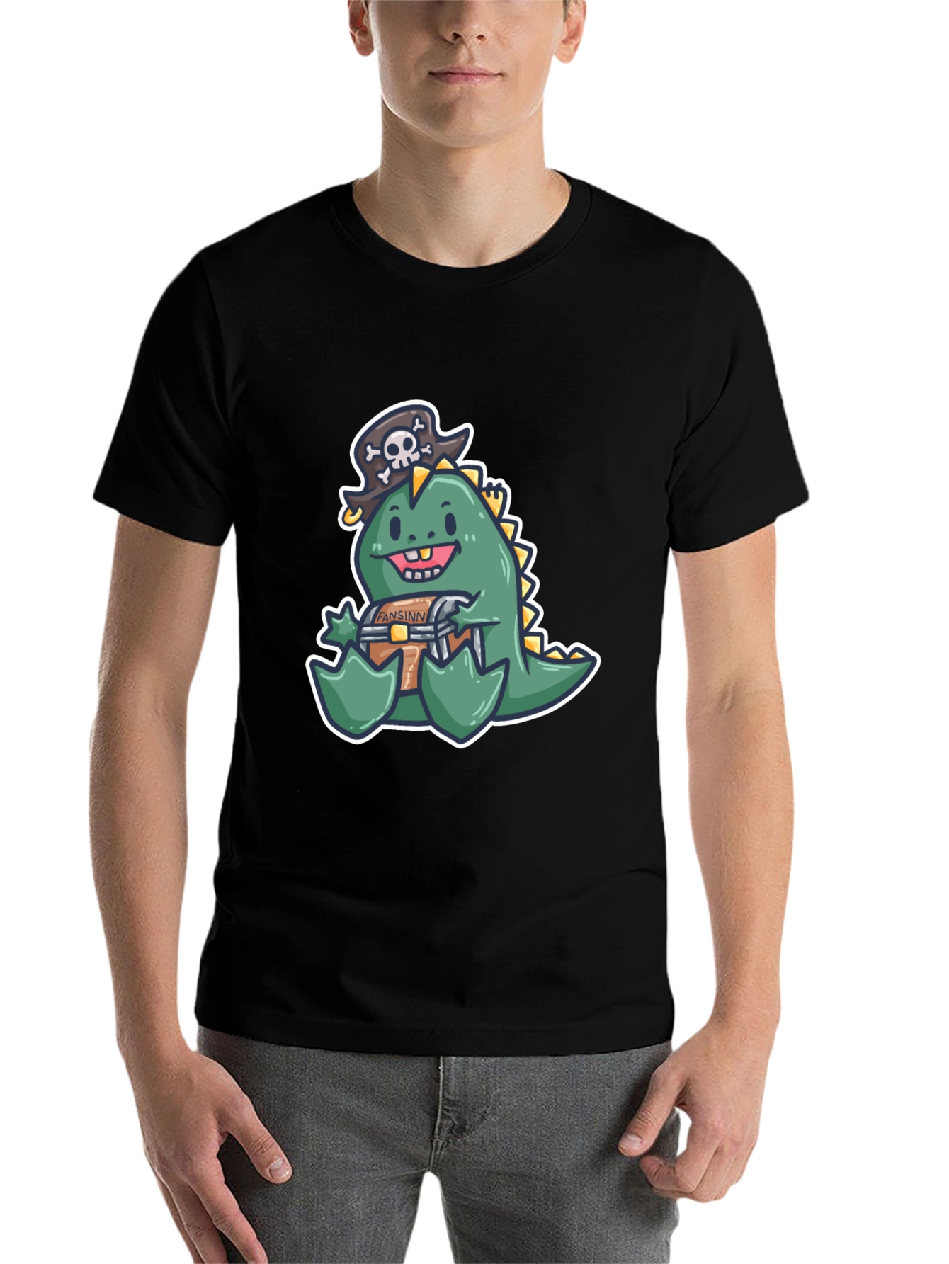 Black Dino Pirate Treasure Chest T-Shirt view 7