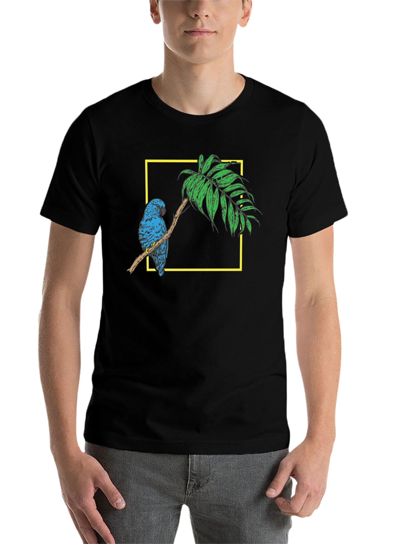 Black Parrot on Branch Black Graphic Tee view 7