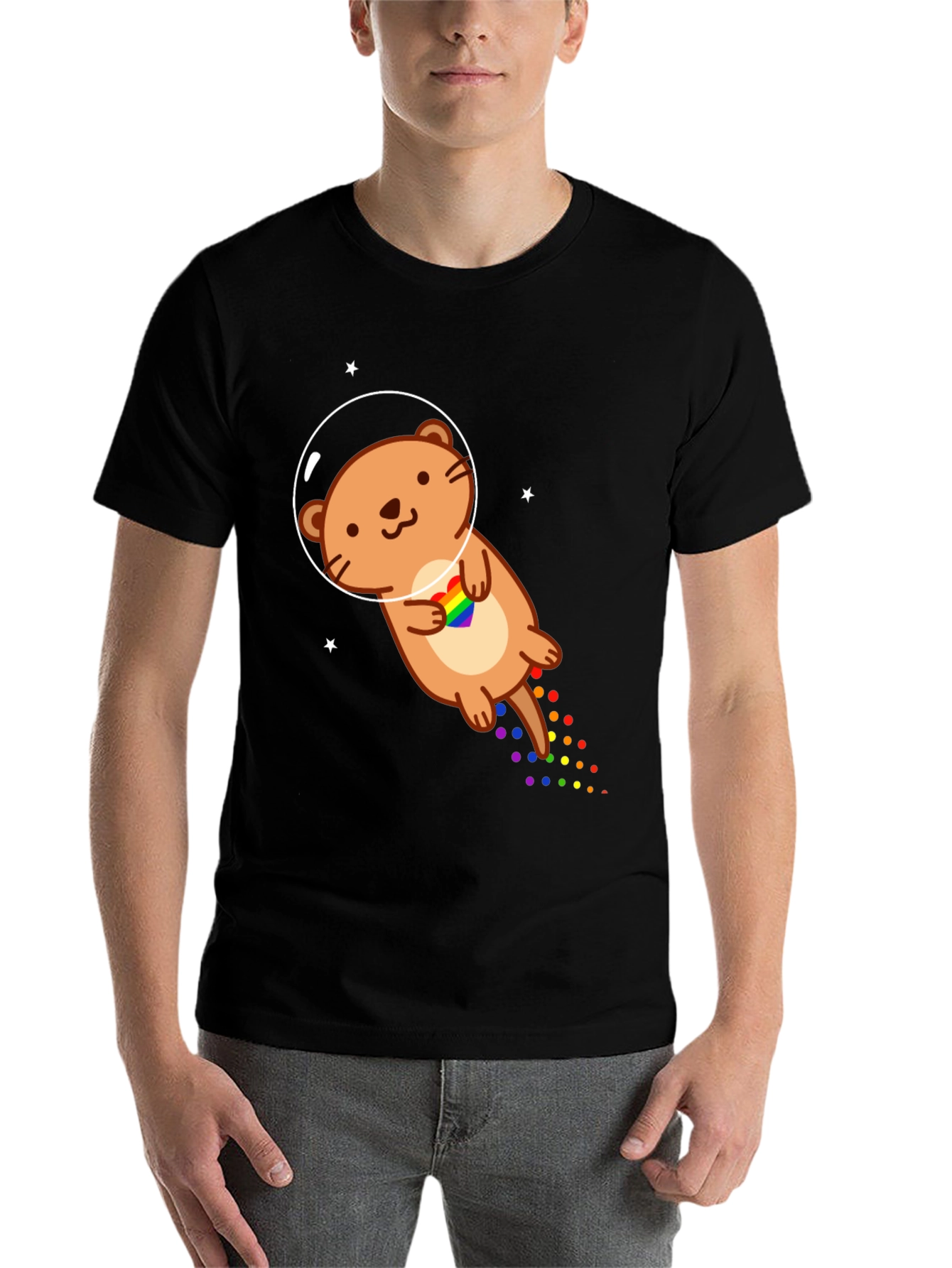 Black Space Otter LGBT Pride T-Shirt view 7