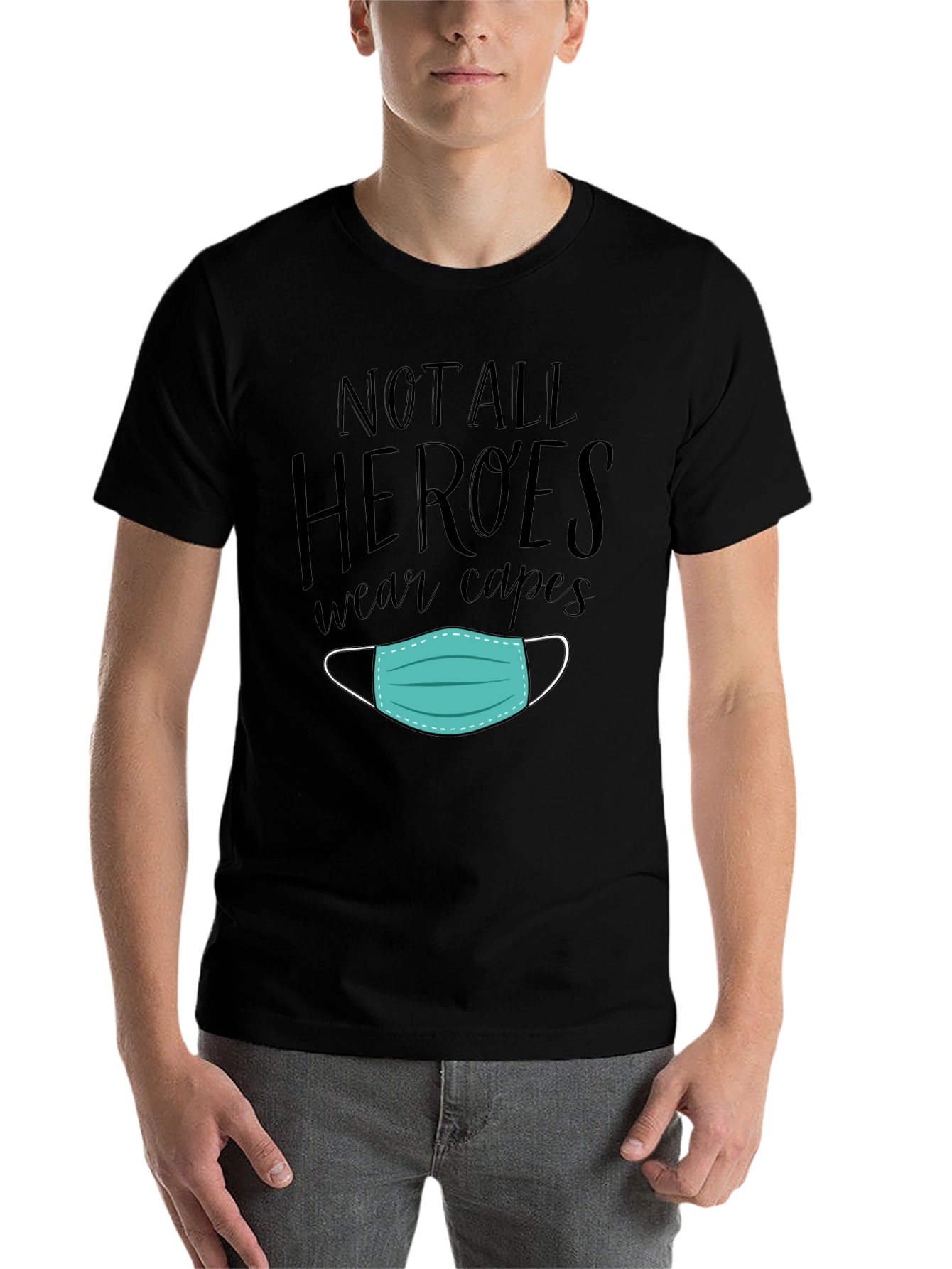 Black Not All Heroes Wear Capes Mask Graphic Tee view 7