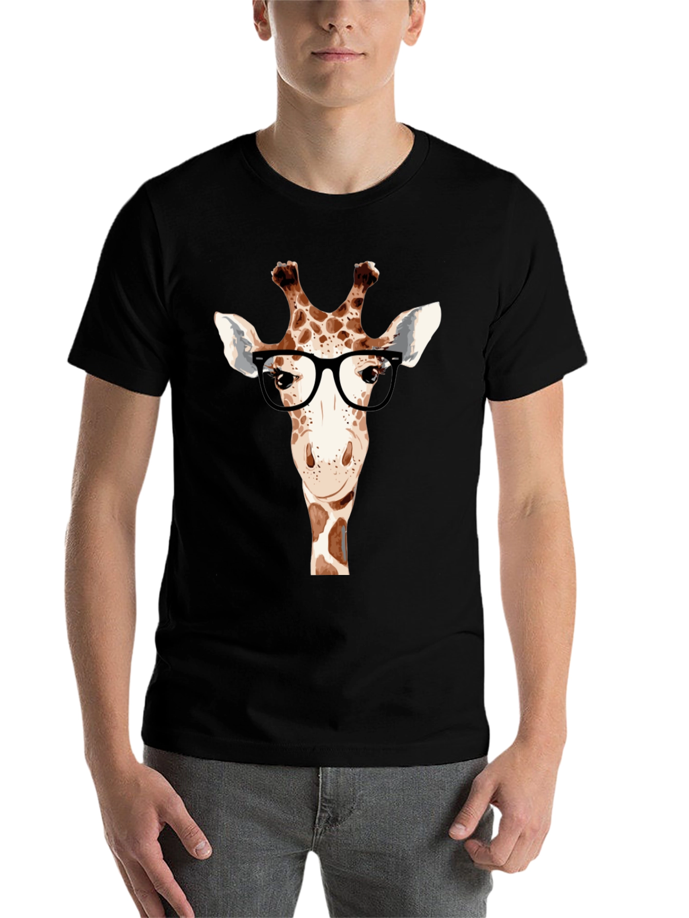 Black Giraffe with Glasses T-Shirt - Black view 7