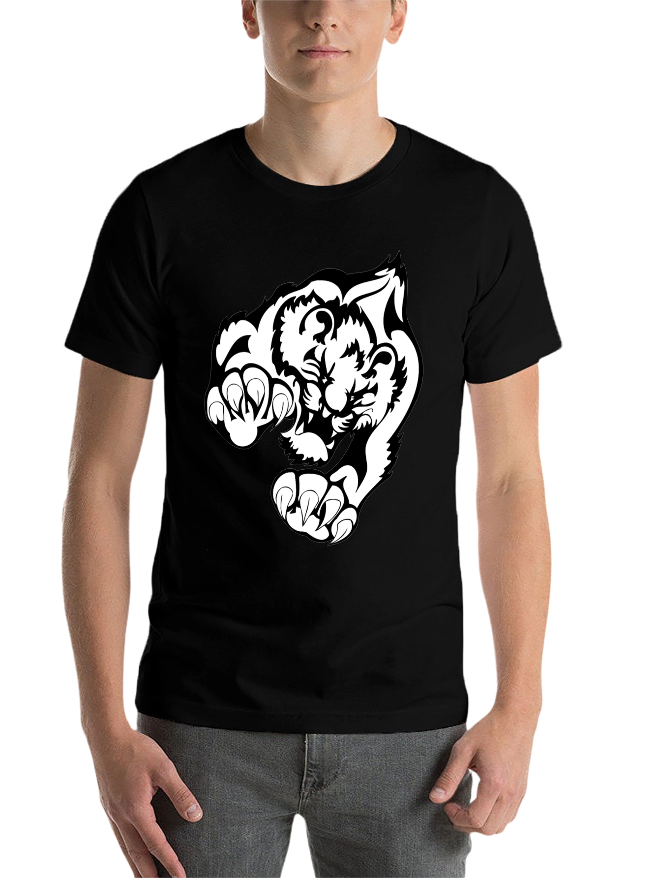 Black Black T-Shirt with White Tiger Graphic view 7