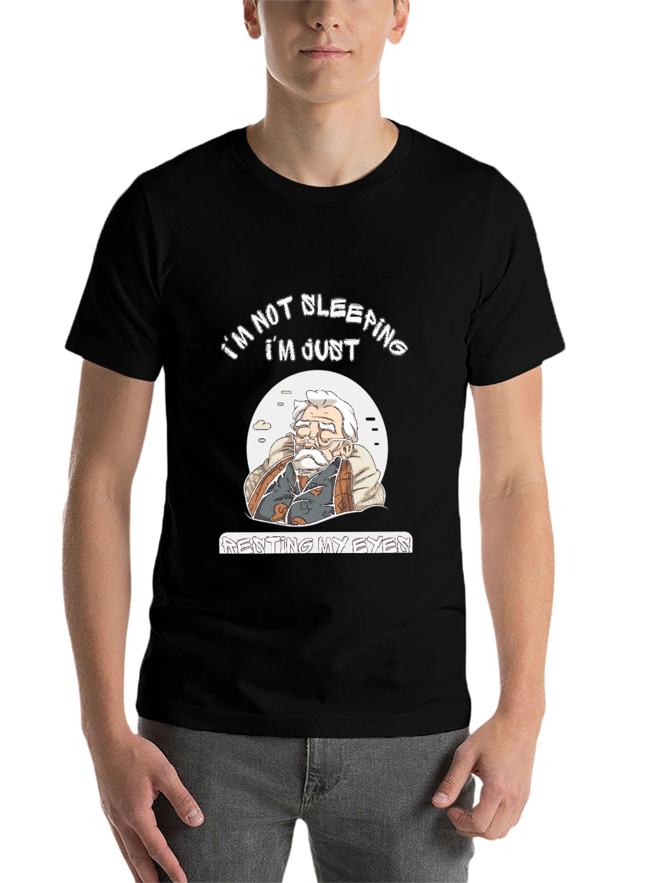 Black Funny "I'm Not Sleeping" Graphic T-Shirt view 7