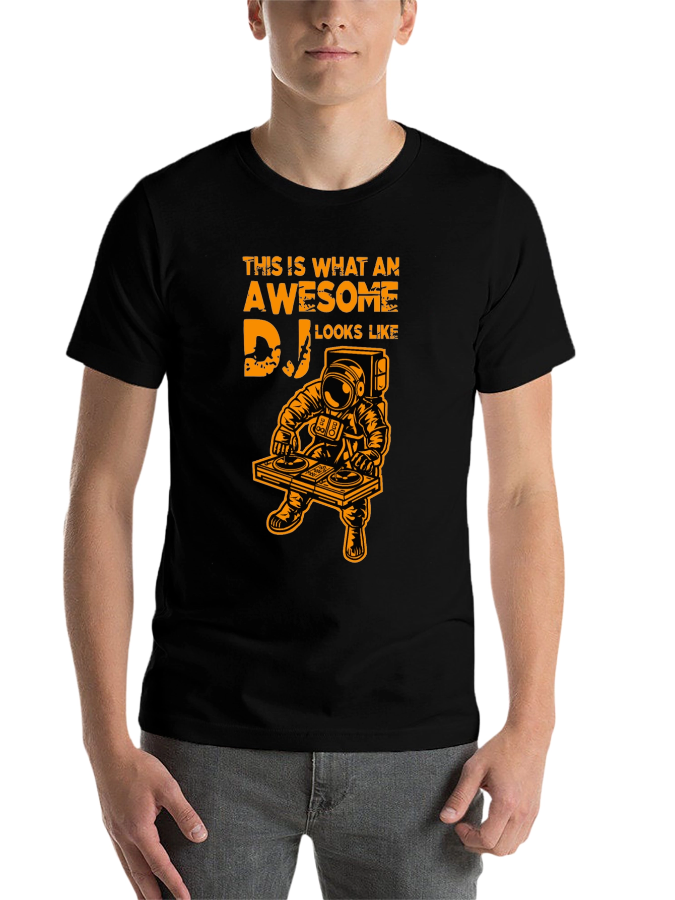 Black Awesome DJ Astronaut Graphic Tee - Black Cotton T-Shirt view 7