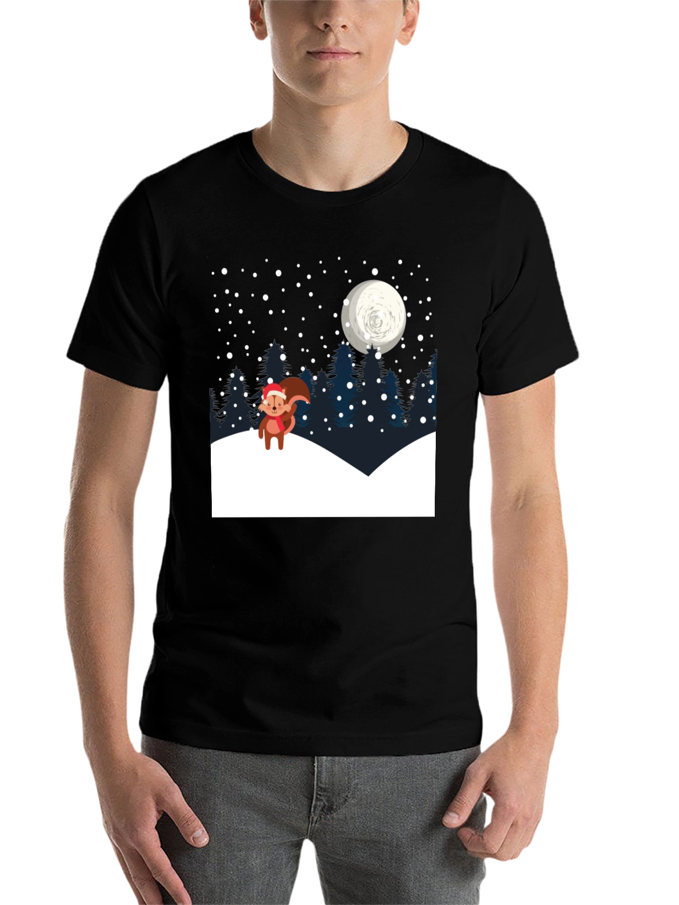 Winter Squirrel T-Shirt: Holiday Night Scene Graphic Tee - 7