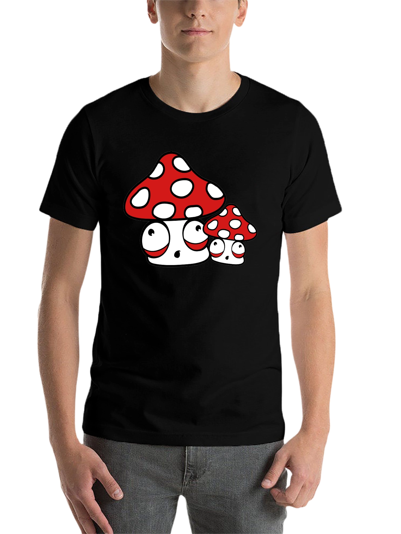 Black Funny Mushroom Graphic Tee view 7