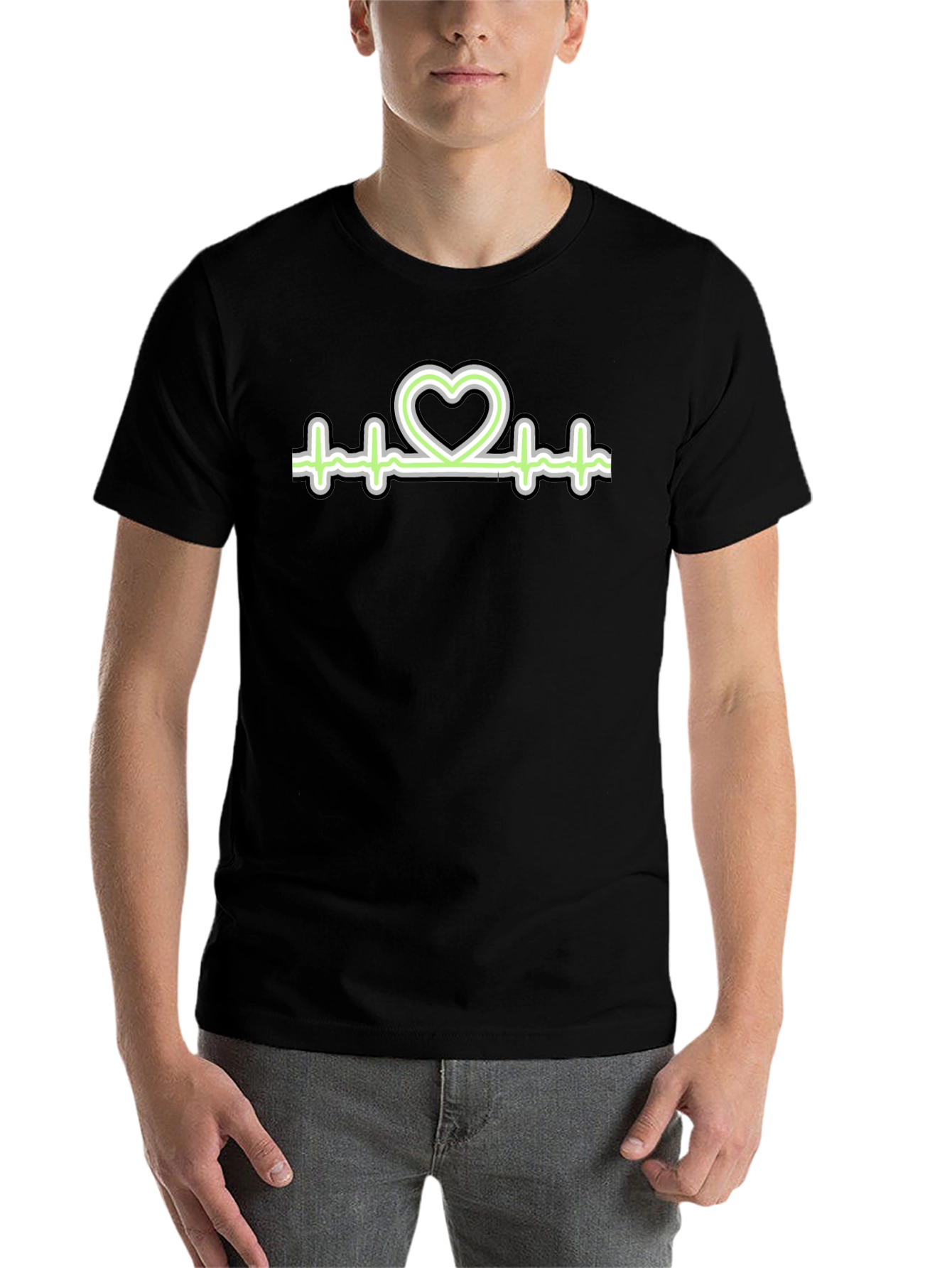 Black Heartbeat Heart Graphic T-Shirt view 7