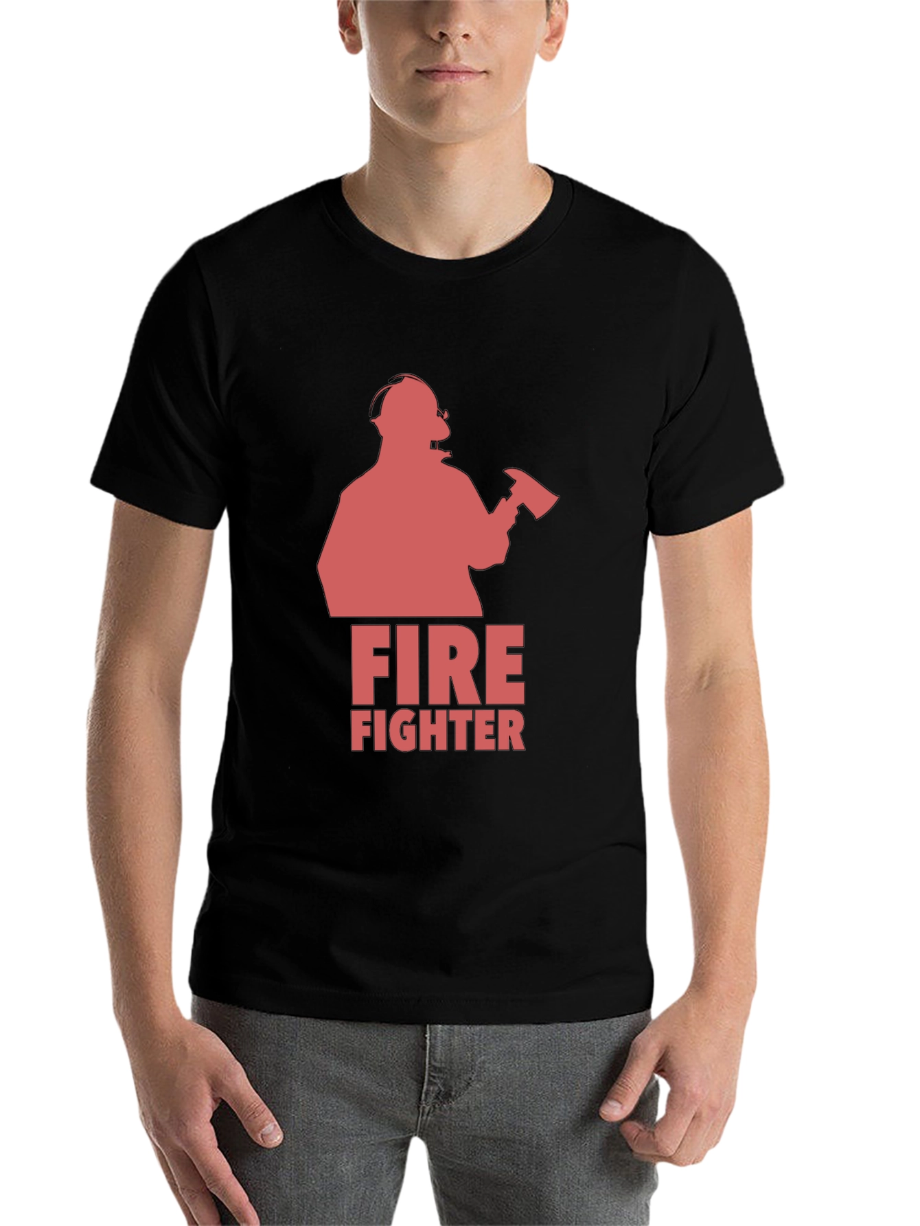 Black Firefighter Graphic Tee - Black Cotton T-Shirt view 7