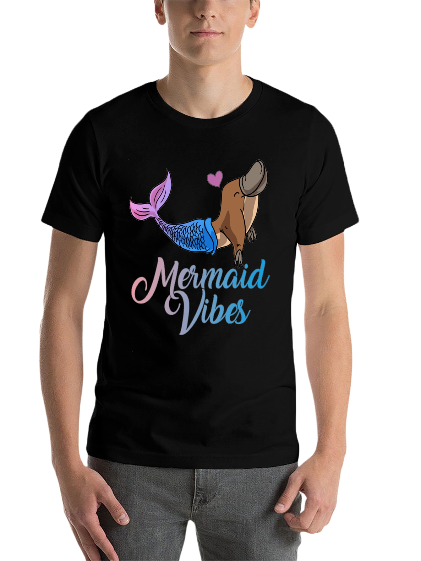 Black Mermaid Vibes Platypus Graphic T-Shirt view 7